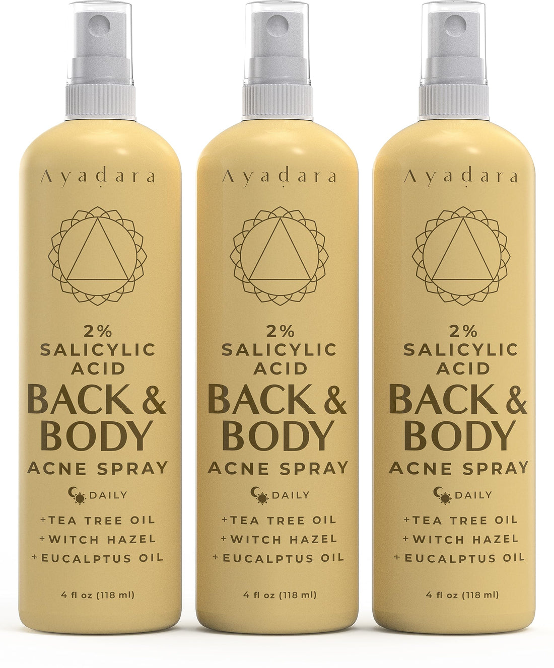 AYADARA Acne Treatment Body Spray with 2% Salicylic Acid, Tea Tree Scent, for All Hair Types, Soothing and Moisturizing, 3-Pack