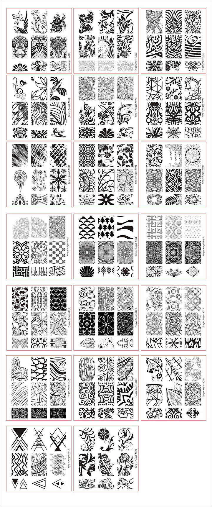 Finger Angel 20 Pcs Different Design Nail Art Stamping Plates + 1 Pcs Square Green Rubber Stamper DIY Nail Art Image Stamp Plates Manicure Template Nail Art Tools