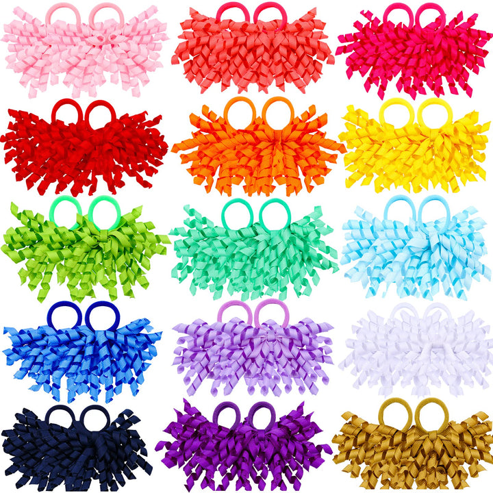 Mtlee 30 Pcs Baby Girls Curly Ribbons Korker Hair Ties Boutique Bow Elastic Rubber Bands Grosgrain Ribbon Elastic Colored Hair Bands Ponytail Holders for Toddlers Kids