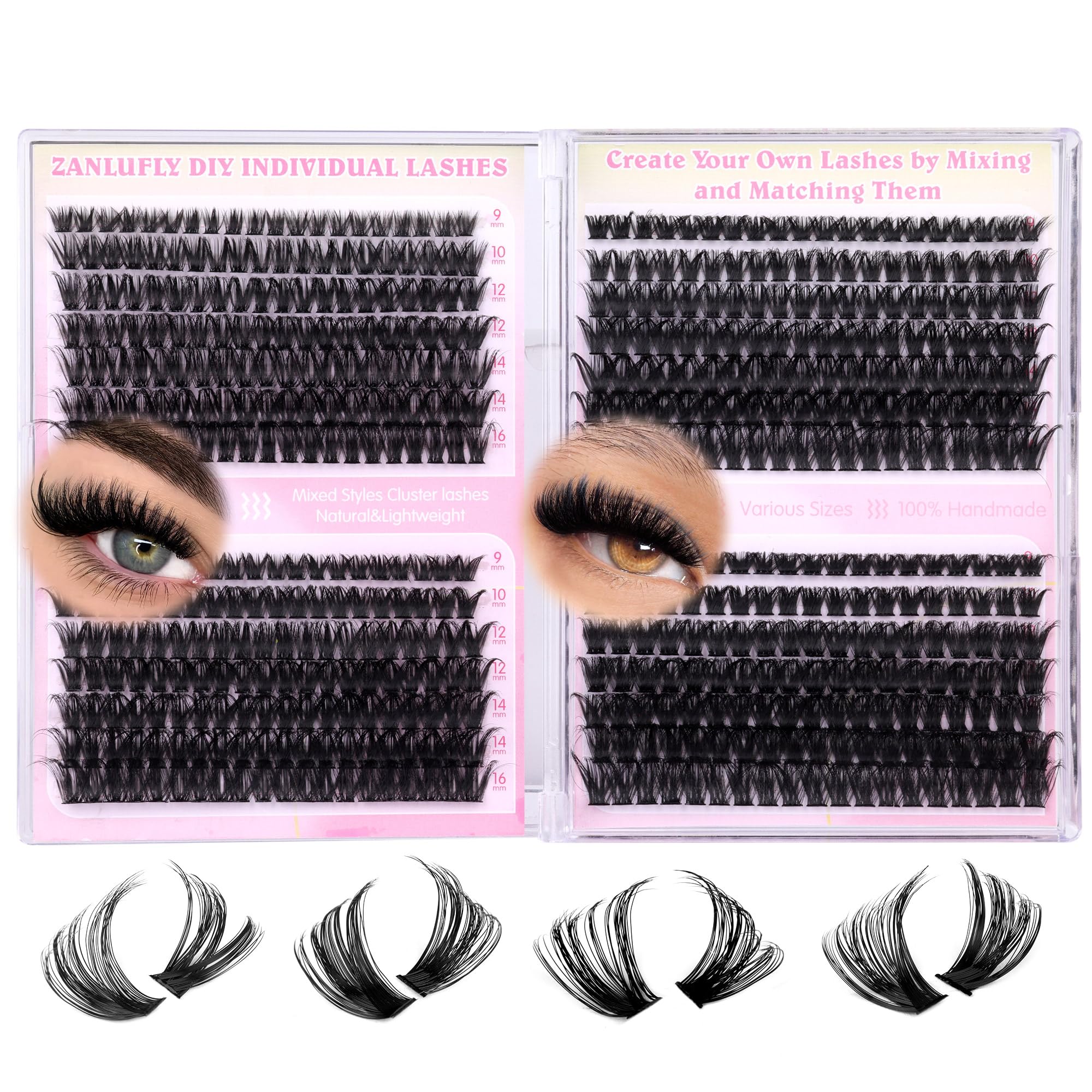Lash Clusters D-Curly Individual Lashes Volume Eyelash Clusters Bulk zanlufly Thick Lash Extension 560Pcs Natural DIY Eyelash Extension (9-16MM,60D+70D+80D+100D)