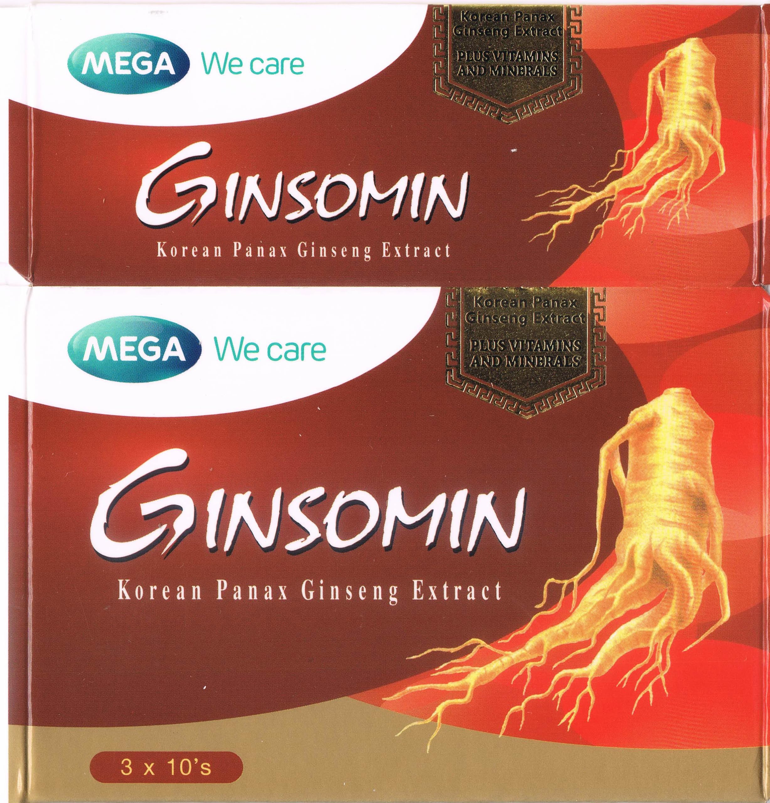 GINSOMIN Korean Panax Ginseng Extract Plus Multivitamin and Minerals, 3 x 10 Capsules (30 Capsules)