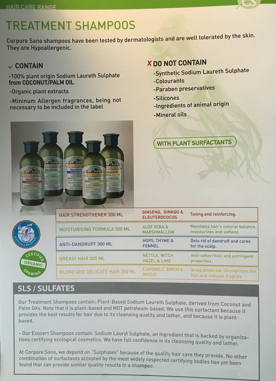 CORPORE SANO Gingseng,Ginkgo and Eleuterococus SHAMPOO-CERTIFIED ORGANIC-HYPOALLERGENIC-300 milim/10.1 FL OZ