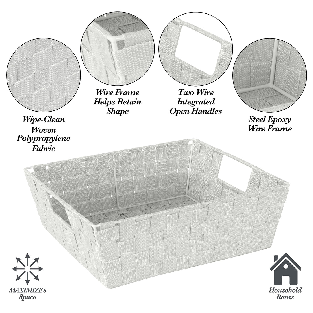 Simplify Large Shelf Woven Strap Tote | Decorative Storage Basket | Built in Handles | Organization | Closet | Bedroom | Bathroom | Nursery | Accessories | Toys | Gifts | 1 Pack | Heather Grey