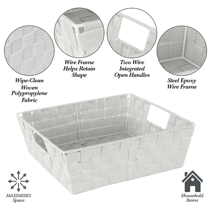 Simplify Large Shelf Woven Strap Tote | Decorative Storage Basket | Built in Handles | Organization | Closet | Bedroom | Bathroom | Nursery | Accessories | Toys | Gifts | 1 Pack | Heather Grey