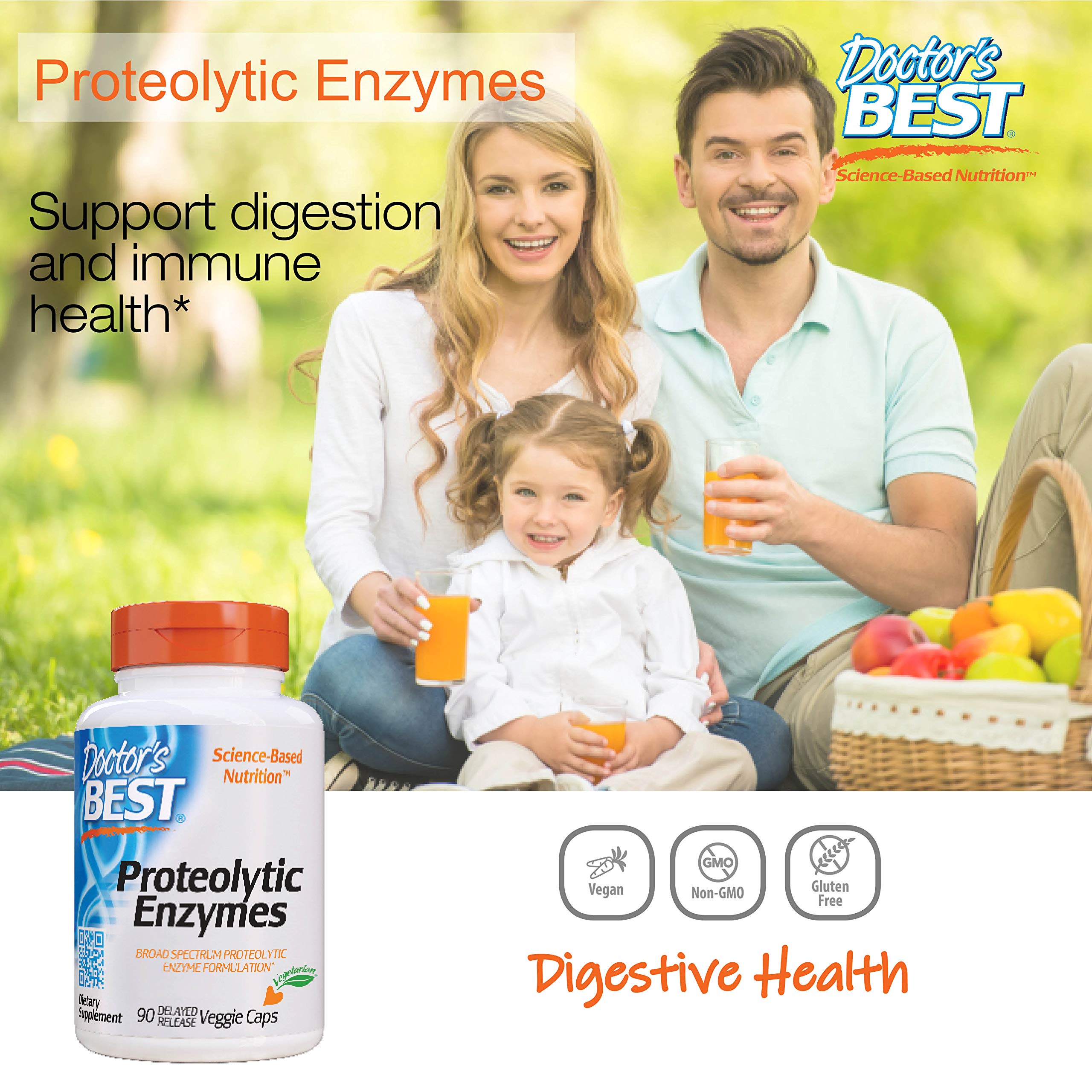 Doctors Best Proteolytic Enzymes, Broad Spectrum Proteolytic Enzyme Formulation, Non-GMO, Vegetarian 90 Delayed Release Veggie Caps
