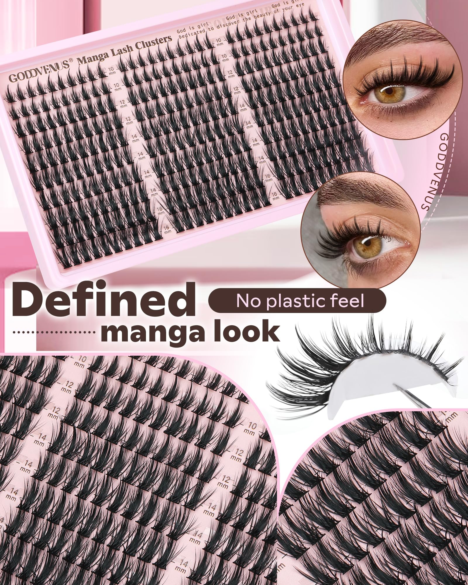 Goddvenus Manga Lash Clusters Kit Natural 300 Pcs Cluster Eyelash Extensions Kit Wispy Fairy Fluffy Eyelash Clusters Anime Cosplay Individual Lash Extensions Kit CC Curve 10-16mm