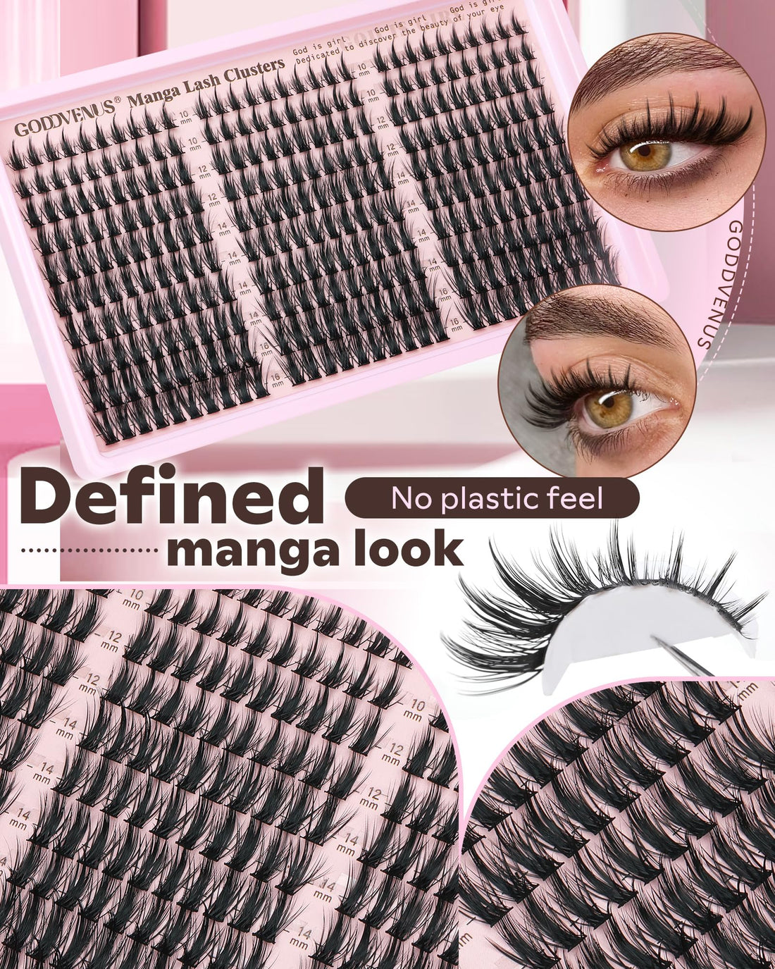 Goddvenus Manga Lash Clusters Kit Natural 300 Pcs Cluster Eyelash Extensions Kit Wispy Fairy Fluffy Eyelash Clusters Anime Cosplay Individual Lash Extensions Kit CC Curve 10-16mm