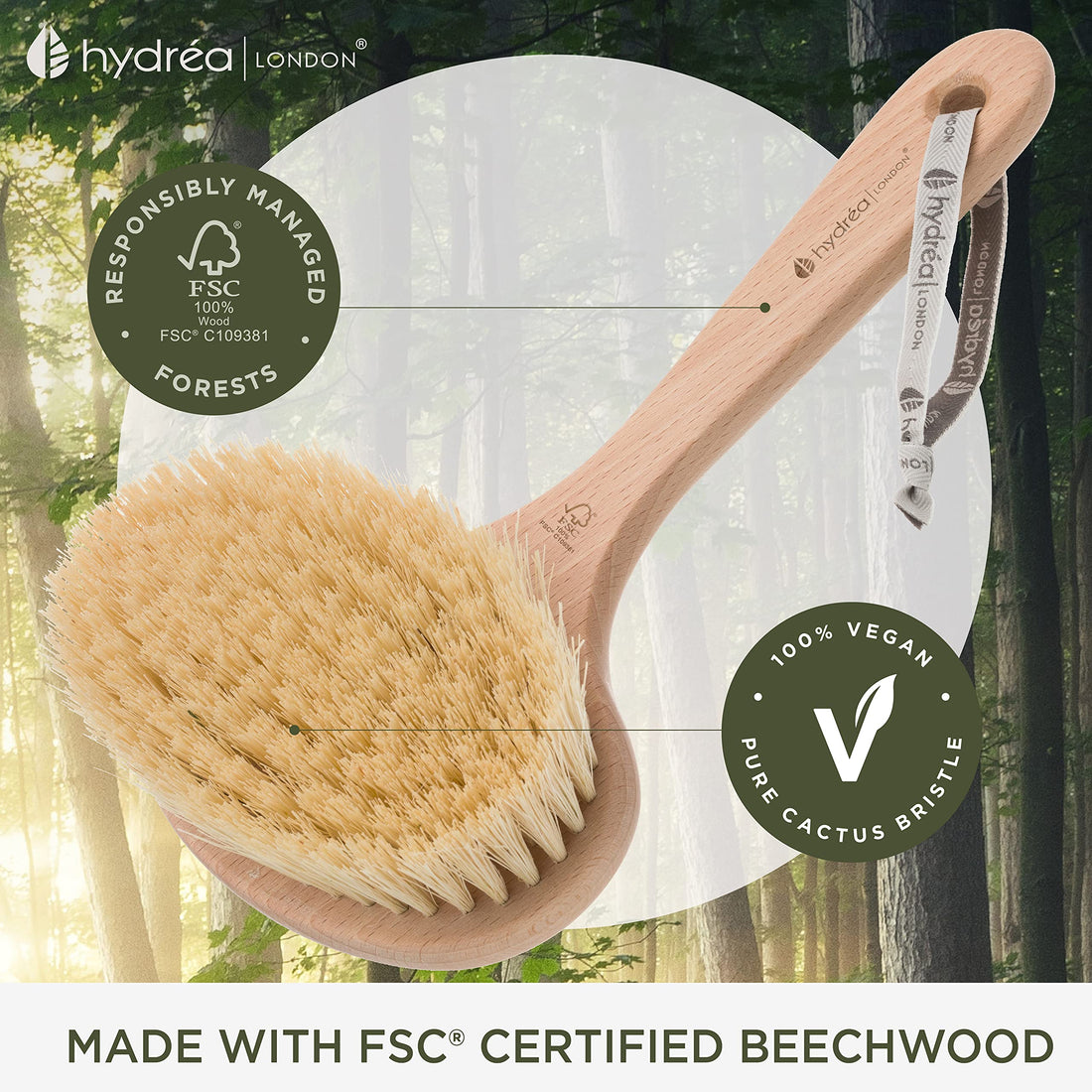 Hydrea London Dry Skin Body Brush With Extra Long Cactus Bristles WSH3S-40