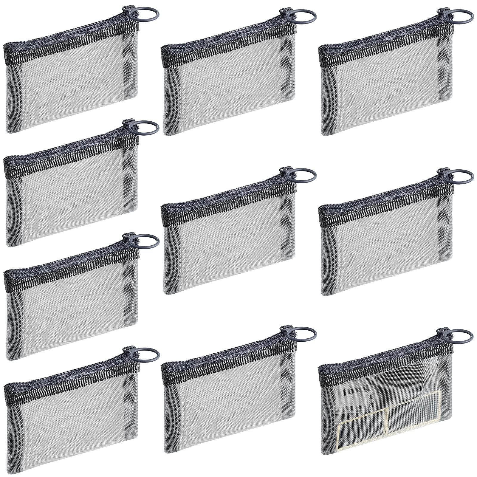 Frienda 10 Pcs Small Zipper Pouch Mini Mesh Zipper Cosmetic Bags Nylon Mesh Coin Purse Small Portable Cosmetic Case Mesh Storage Bags with Key Holder for women Travel Home (Grey,3 x 4 Inch)