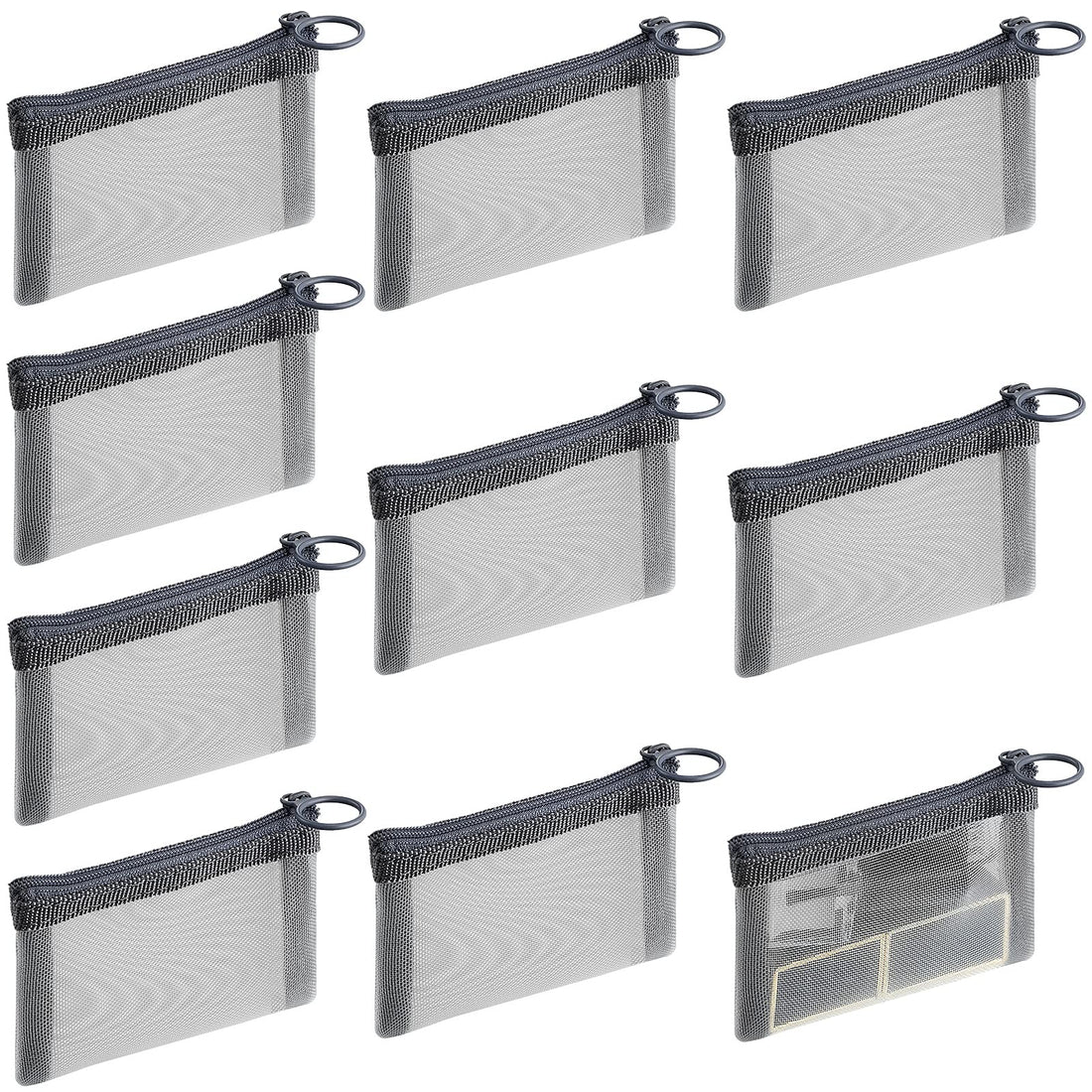 Frienda 10 Pcs Small Zipper Pouch Mini Mesh Zipper Cosmetic Bags Nylon Mesh Coin Purse Small Portable Cosmetic Case Mesh Storage Bags with Key Holder for women Travel Home (Grey,3 x 4 Inch)
