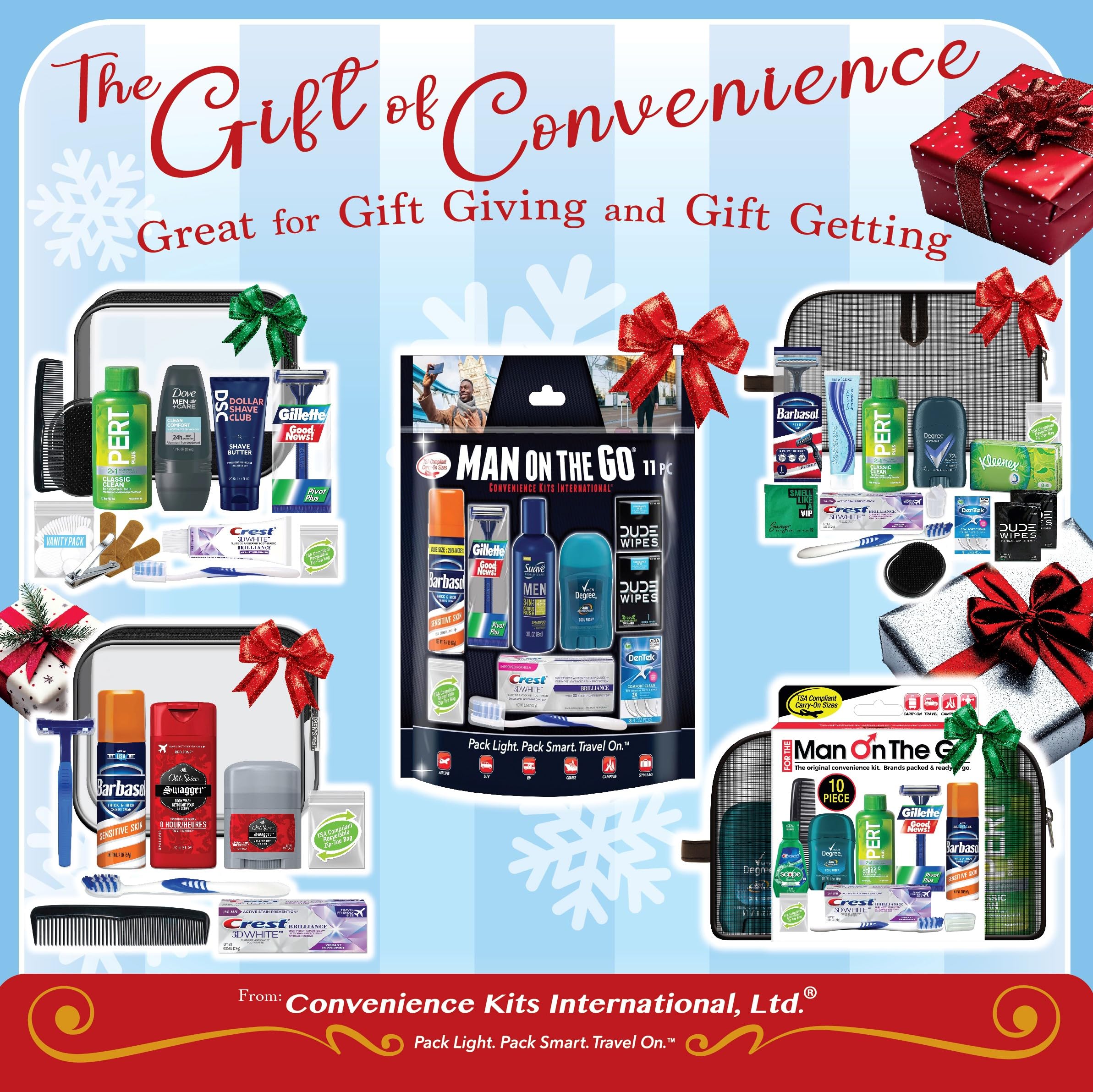 Convenience Kits International Men's Deluxe, 9-Piece Kit with Travel Size TSA Compliant Essentials , Featuring: Old Spice Products in Reuseable Toiletry Bag