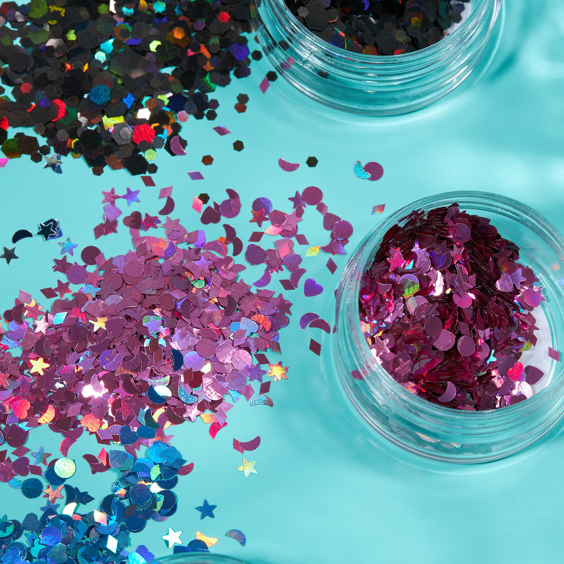 Holographic Glitter Shapes by Moon Glitter – 100% Cosmetic Glitter for Face, Body, Nails, Hair and Lips - 0.10oz - Set of 5 colours