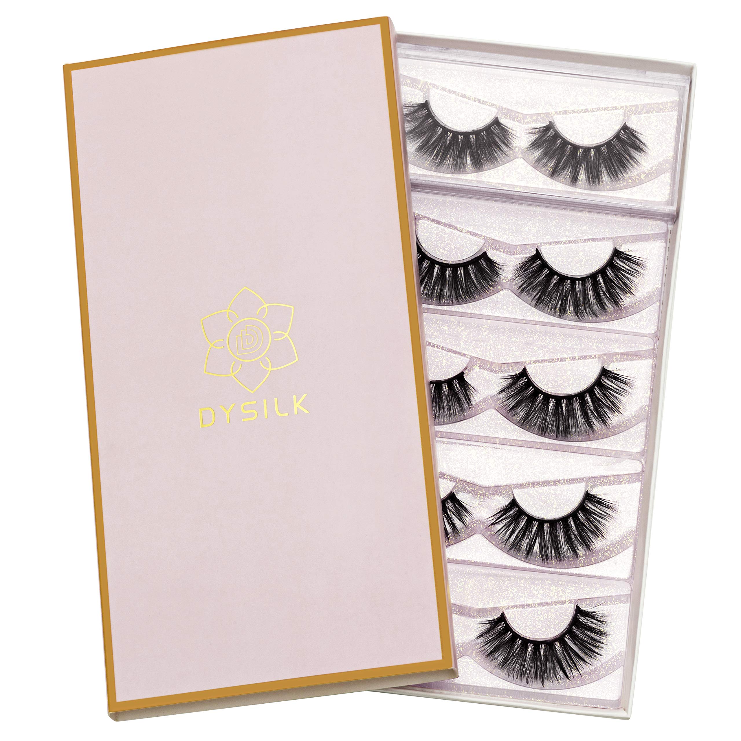 DYSILK Lashes False Eyelashes - Mink Lashes 5 Pairs 6D Faux Eyelash - Wispy Eyelashes Fluffy Strip Lashes Fake Eyelashes Reusable Lash Extension Kit | 15.5mm