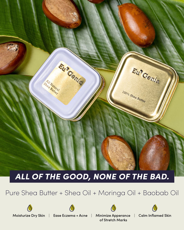 Eu'Genia Dermatological Formula Shea Butter, 100% Pure Unrefined Ghanaian Shea, Premium Face & Body Moisturizer for All Skin & Hair Types (Fragrance-Free, 12oz)