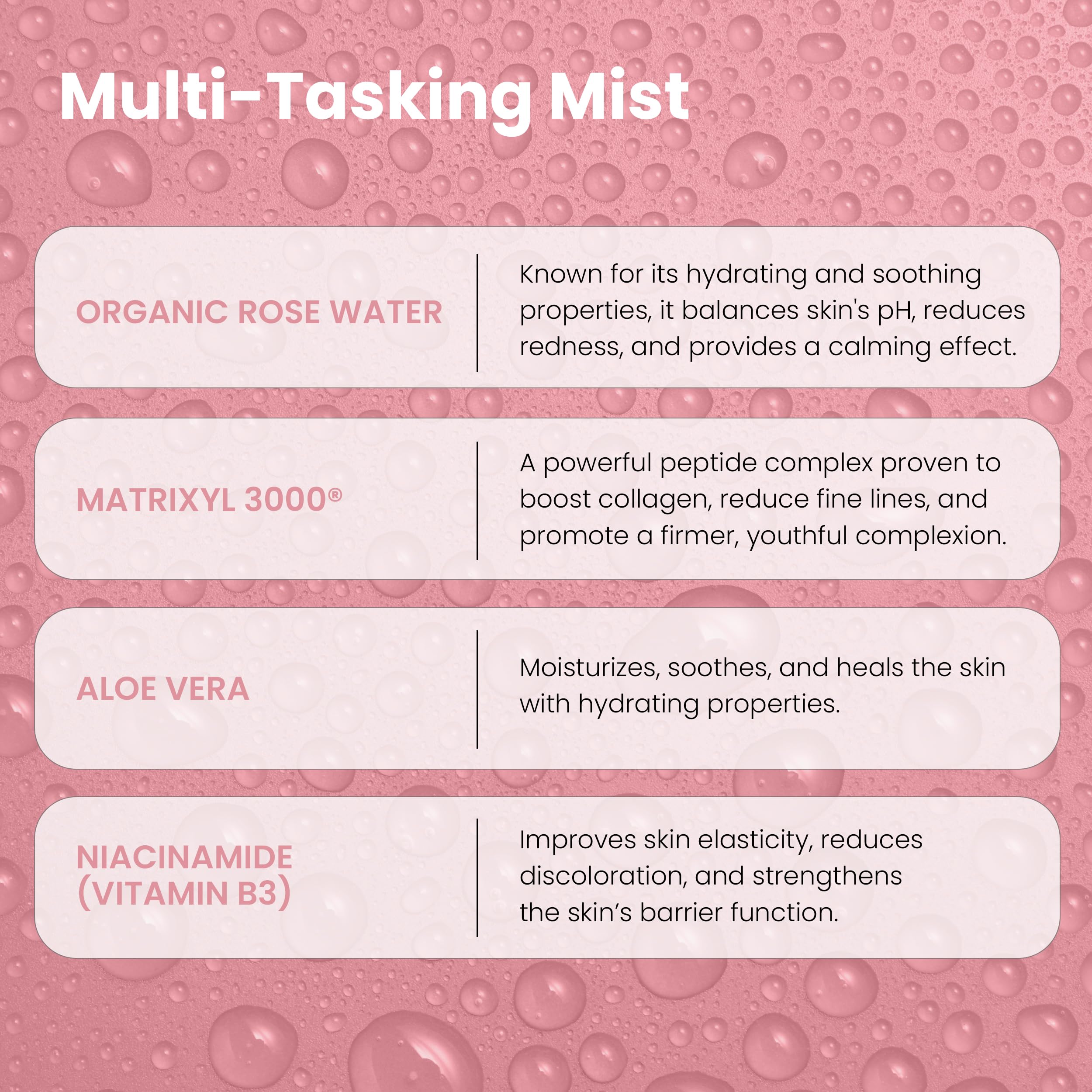 Rose Water Spray for Face with Matrixyl 3000 - Organic Rosewater Face Mist with Aloe Vera & Hyaluronic Acid - Hydrating, Reduces Fine Lines, Boosts Collagen Production, & Soothes Skin - 4 Fl Oz