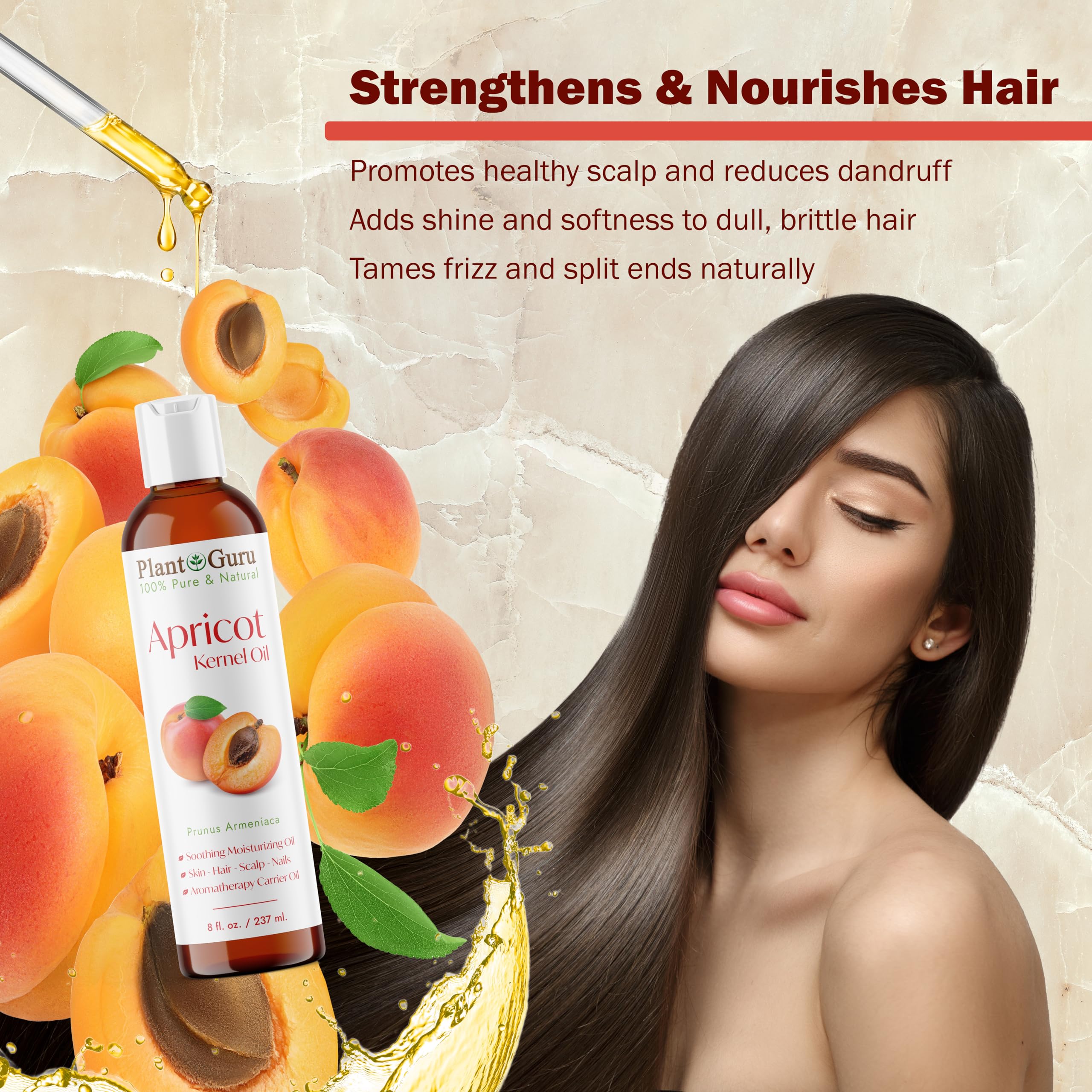 Apricot Kernel Oil 16 fl. oz. Cold Pressed 100% Pure Natural Carrier - Skin, Face, Body And Hair Growth Moisturizer. Great For DYI Cream, Lotions and Lip balm.