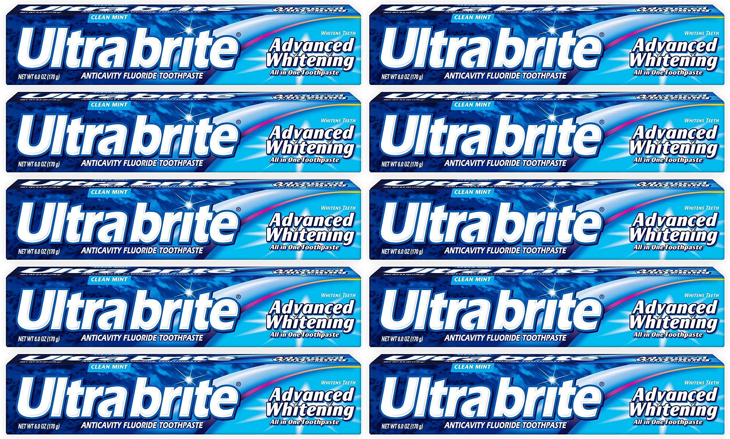 Ultra brite Advanced Whitening Toothpaste Clean Mint 6 oz (Pack of 10)