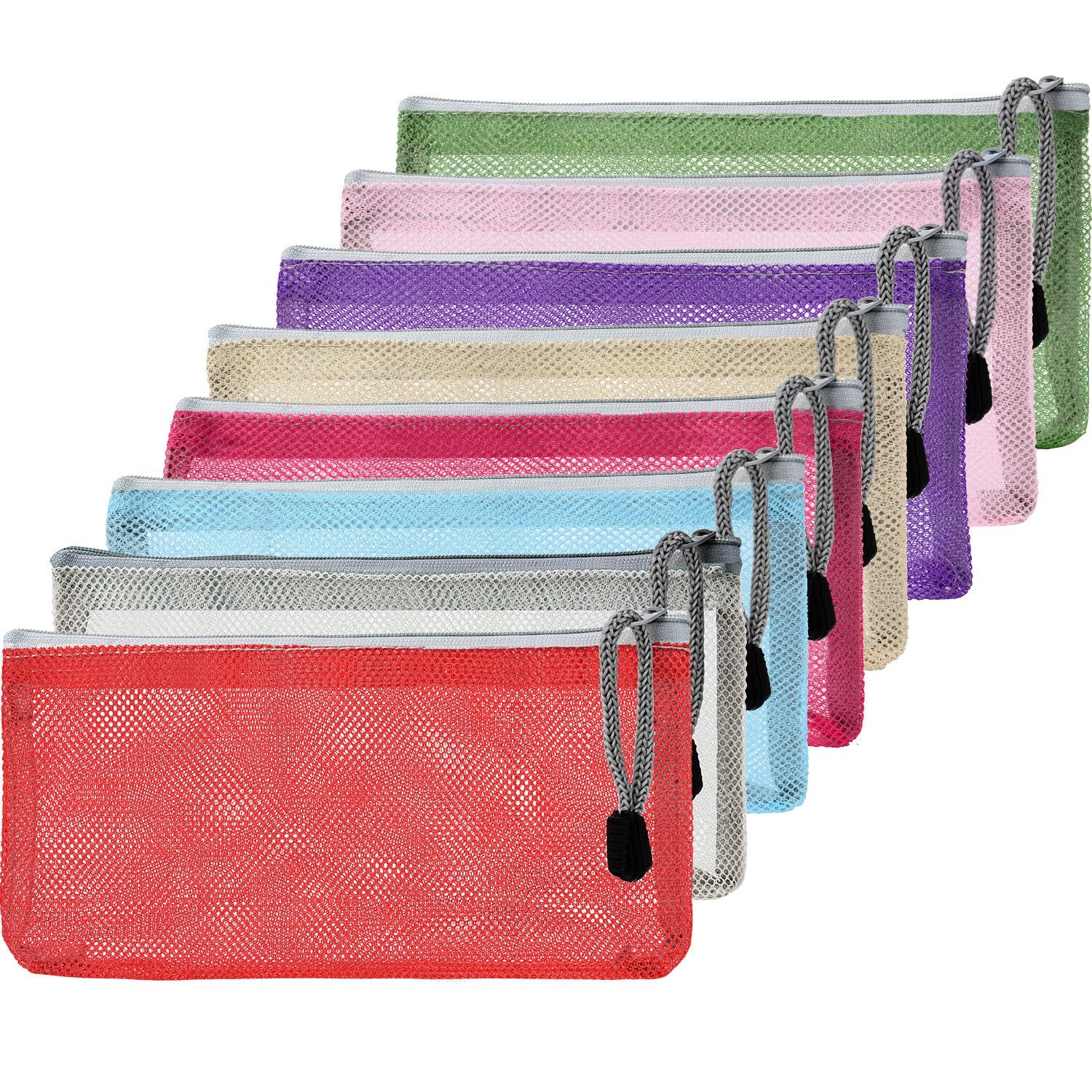 Hestya 8 Pieces Zipper Mesh Carry Bag Mesh Makeup Bag Mesh Compact Travel Pouch Organizer for Toiletry and Cosmetics, 8 Colors