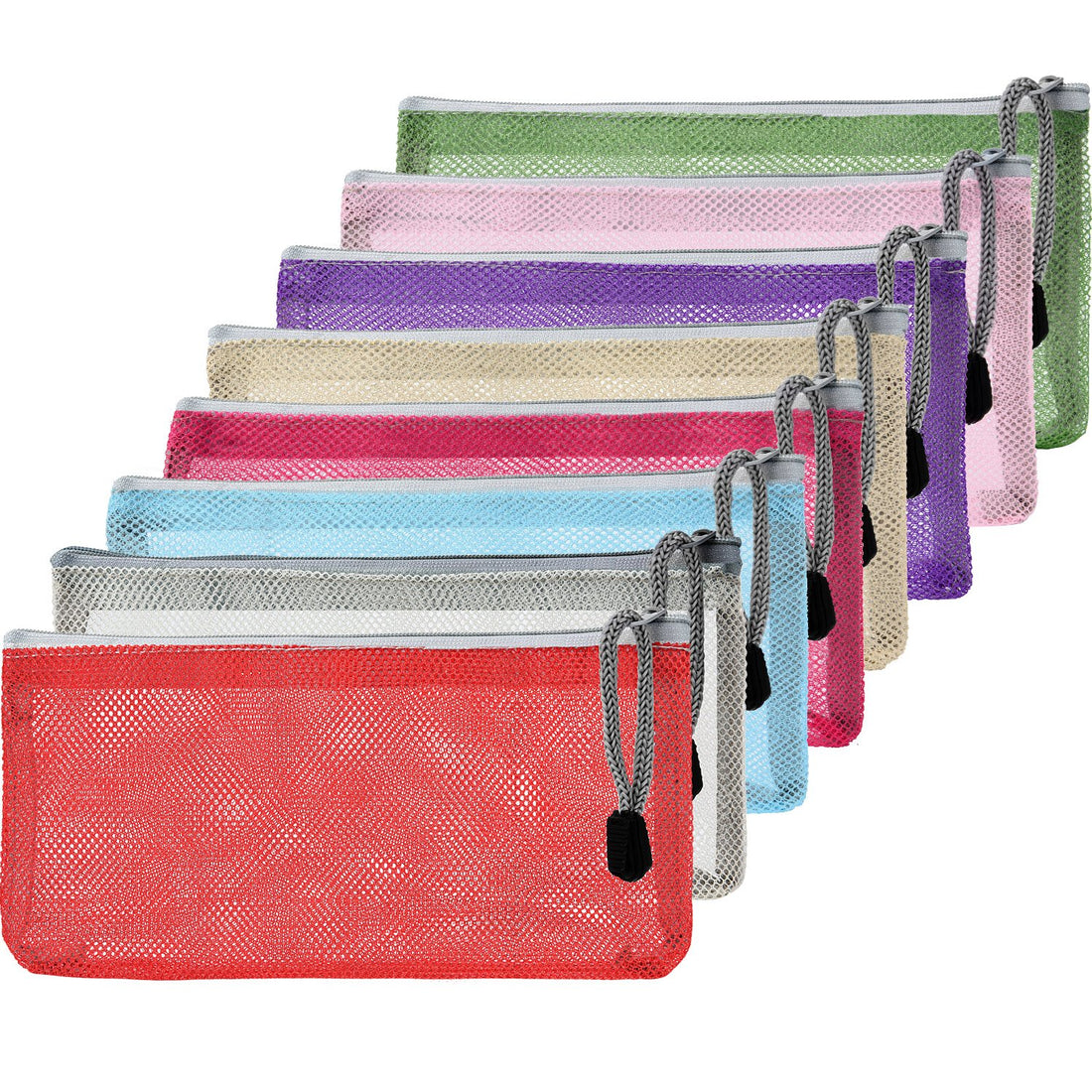 Hestya 8 Pieces Zipper Mesh Carry Bag Mesh Makeup Bag Mesh Compact Travel Pouch Organizer for Toiletry and Cosmetics, 8 Colors