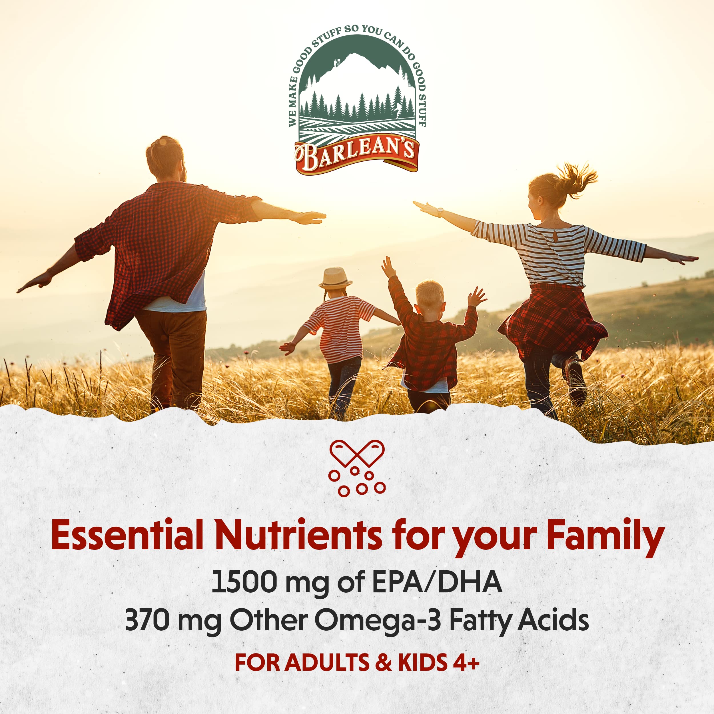 Barlean's Citrus Sorbet High Potency Omega 3 Fish Oil Liquid Supplement, 1500mg of EPA & DHA Fatty Acid, Smoothie Flavored & Burpless for Brain, Joint, & Heart Health, 16 oz