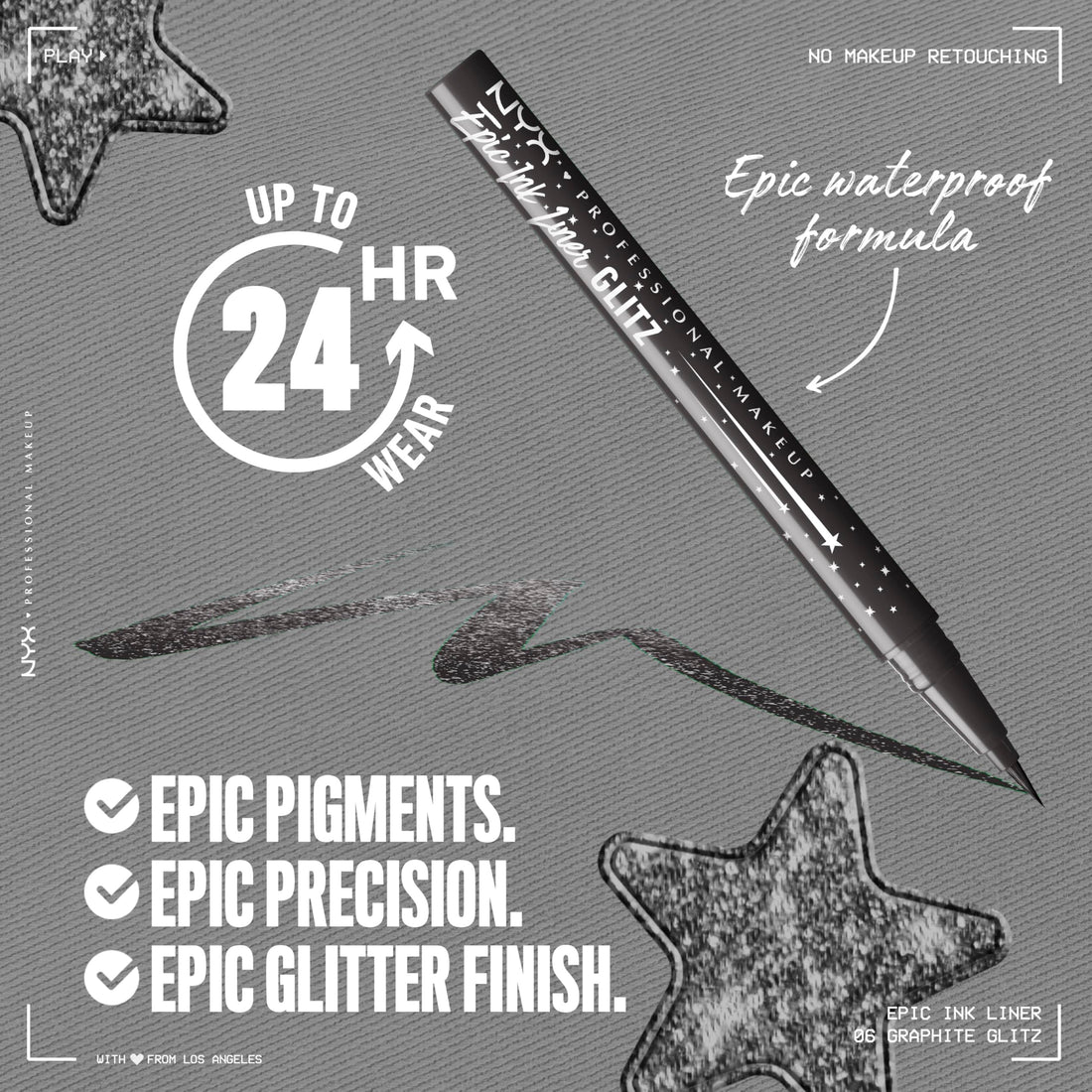 NYX PROFESSIONAL MAKEUP Epic Ink Glitz Liner, Waterproof Metallic Liquid Eyeliner with Vegan Formula - Graphite Glitz (Shimmer Graphite Black)