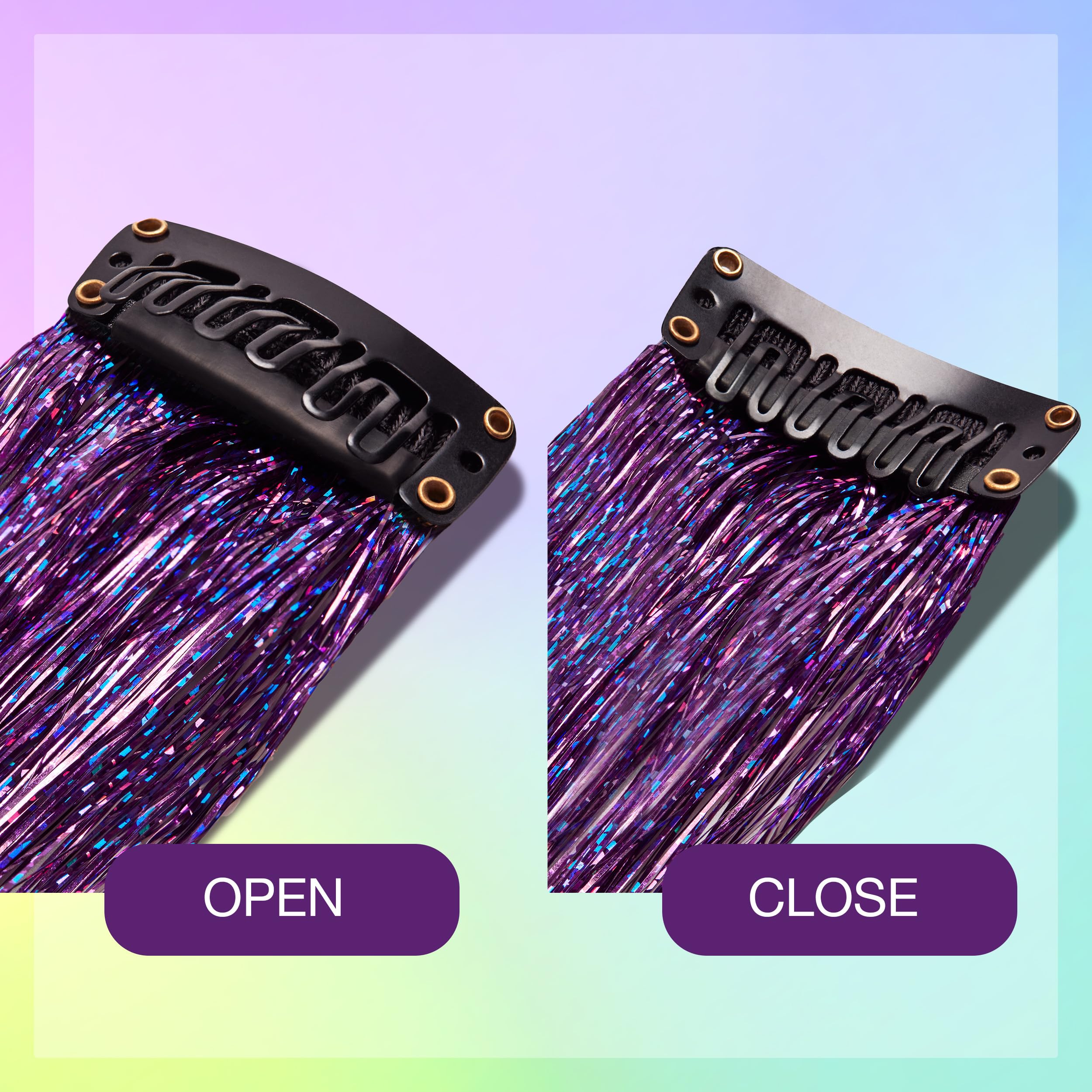 Punky Mane Hair Tinsel - Celestial Purple, 13-inch Glitter Fairy Tinsel Hair Extensions, Easy Clip-In Strands for Parties & Special Occasions, Heat Resistant, 6 Pieces, 1-pack