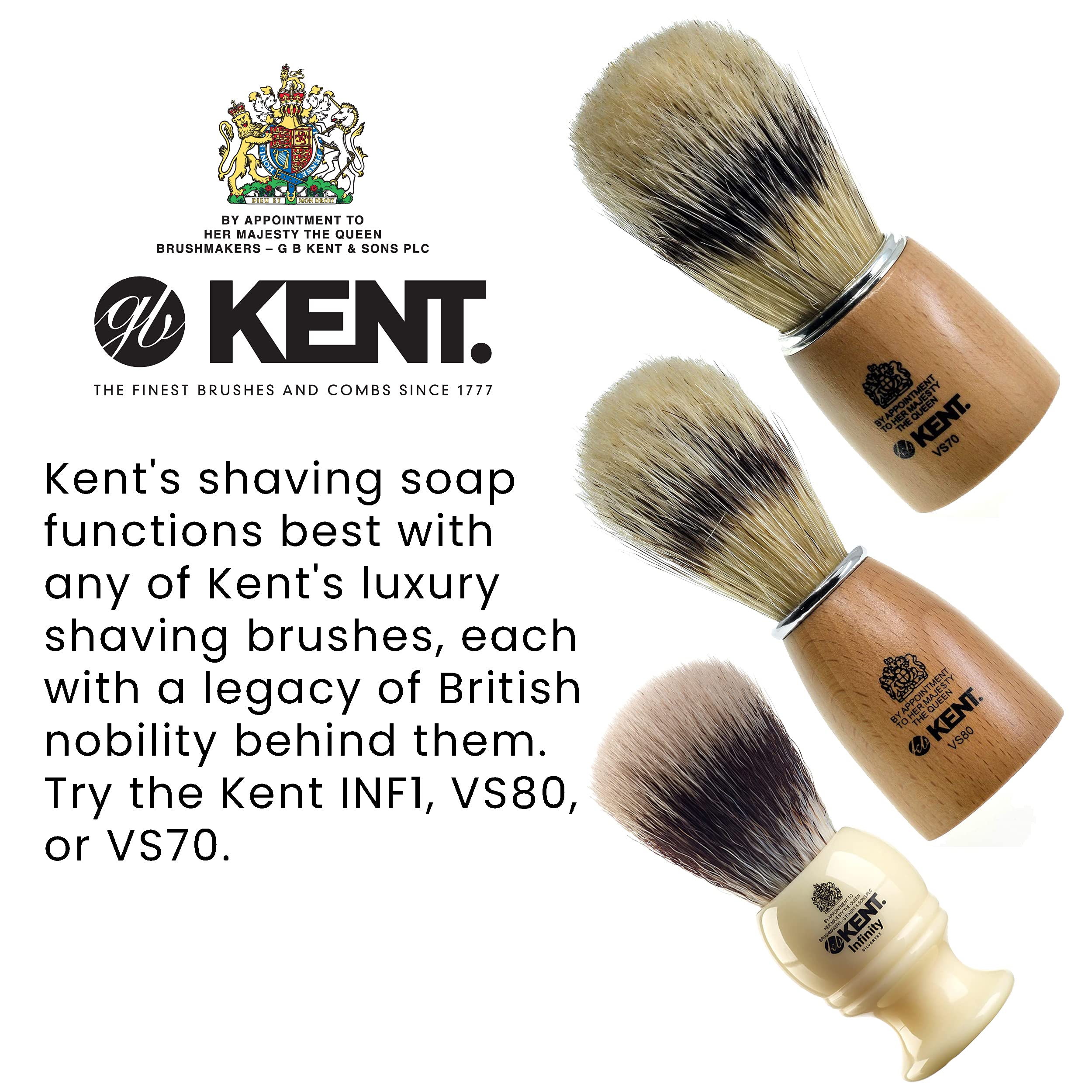 Kent SB2 Shaving Soap Puck Shaving Soap Refill for Men for Shaving Soap Bowl Use with Shaving Brush for Men, Luxury Shave Barber Soap Made with Extracts of Lavender, Pine, and Clove, Made in England