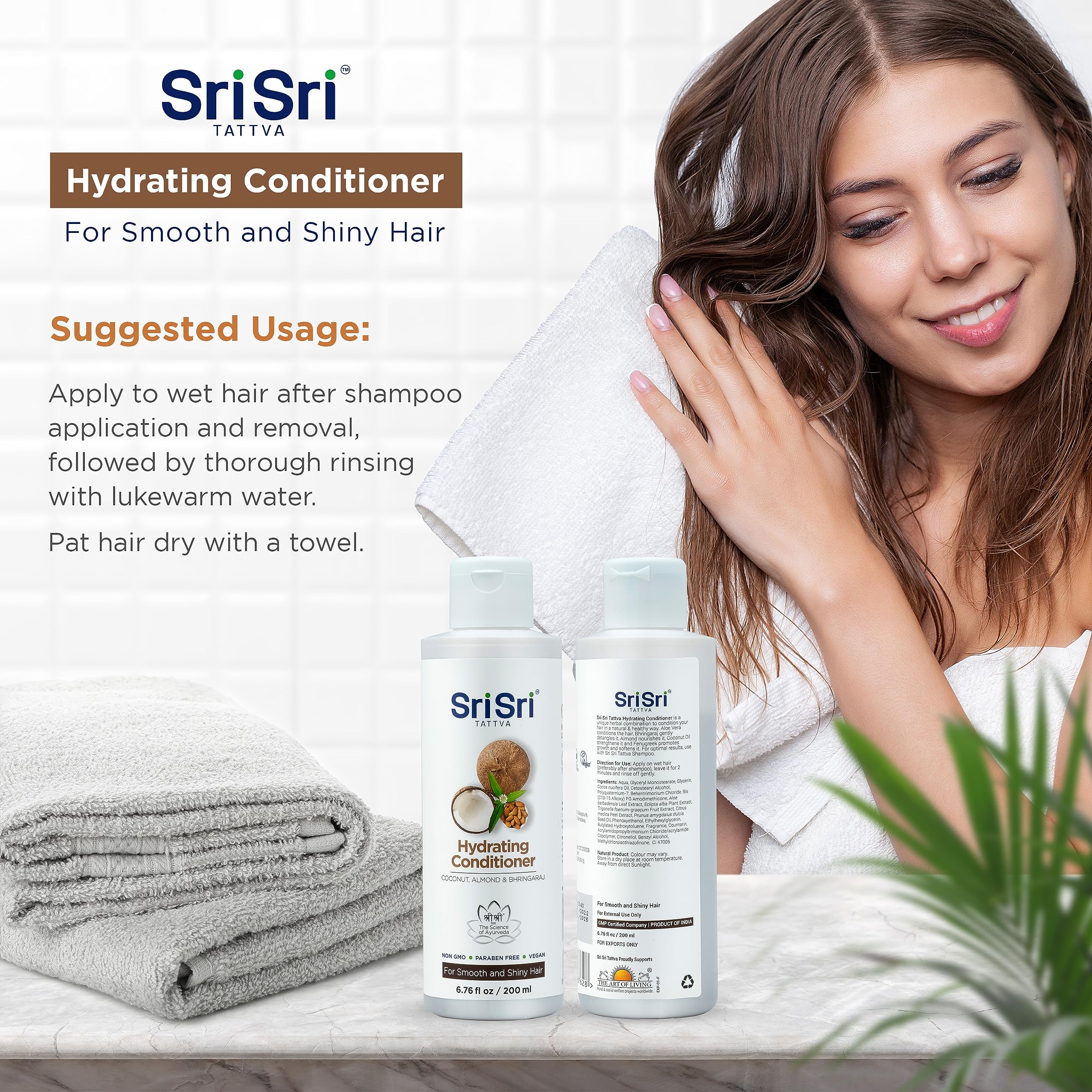 SRI SRI TATTVA Hydrating Conditioner for Smooth and Shiny Hair – Ayurvedic Hair Conditioner with Bhringraj and Aloe Vera to Restore Hair Shine and Moisture – Natural Hair Care Treatment (200 ml)