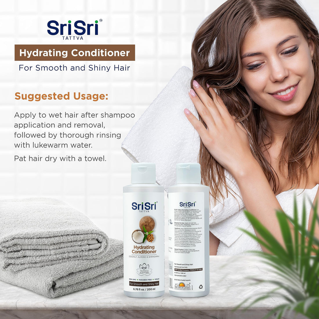 SRI SRI TATTVA Hydrating Conditioner for Smooth and Shiny Hair – Ayurvedic Hair Conditioner with Bhringraj and Aloe Vera to Restore Hair Shine and Moisture – Natural Hair Care Treatment (200 ml)