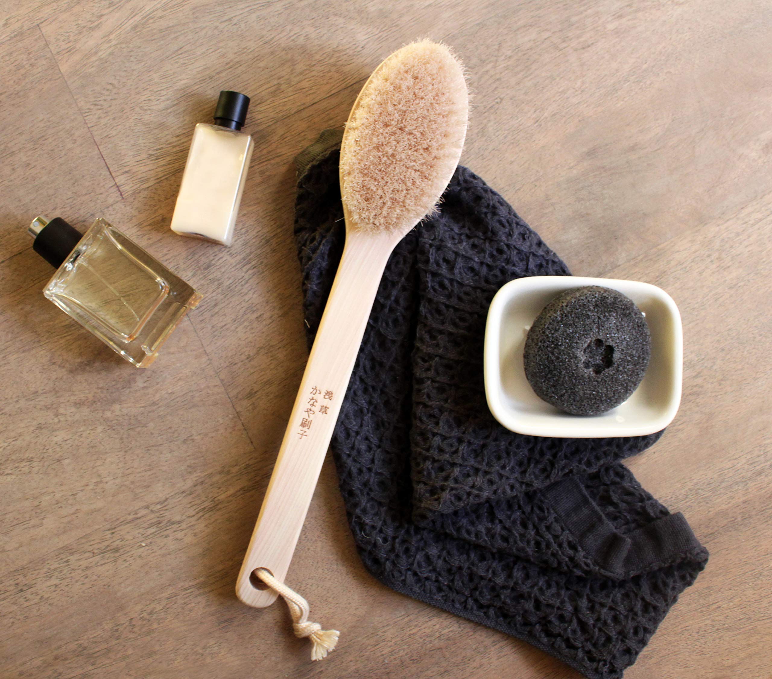 Japanese Body Brush for Bath or Dry Brushing, Exfoliation, Cellulite Treatment, Long Handle, Soft