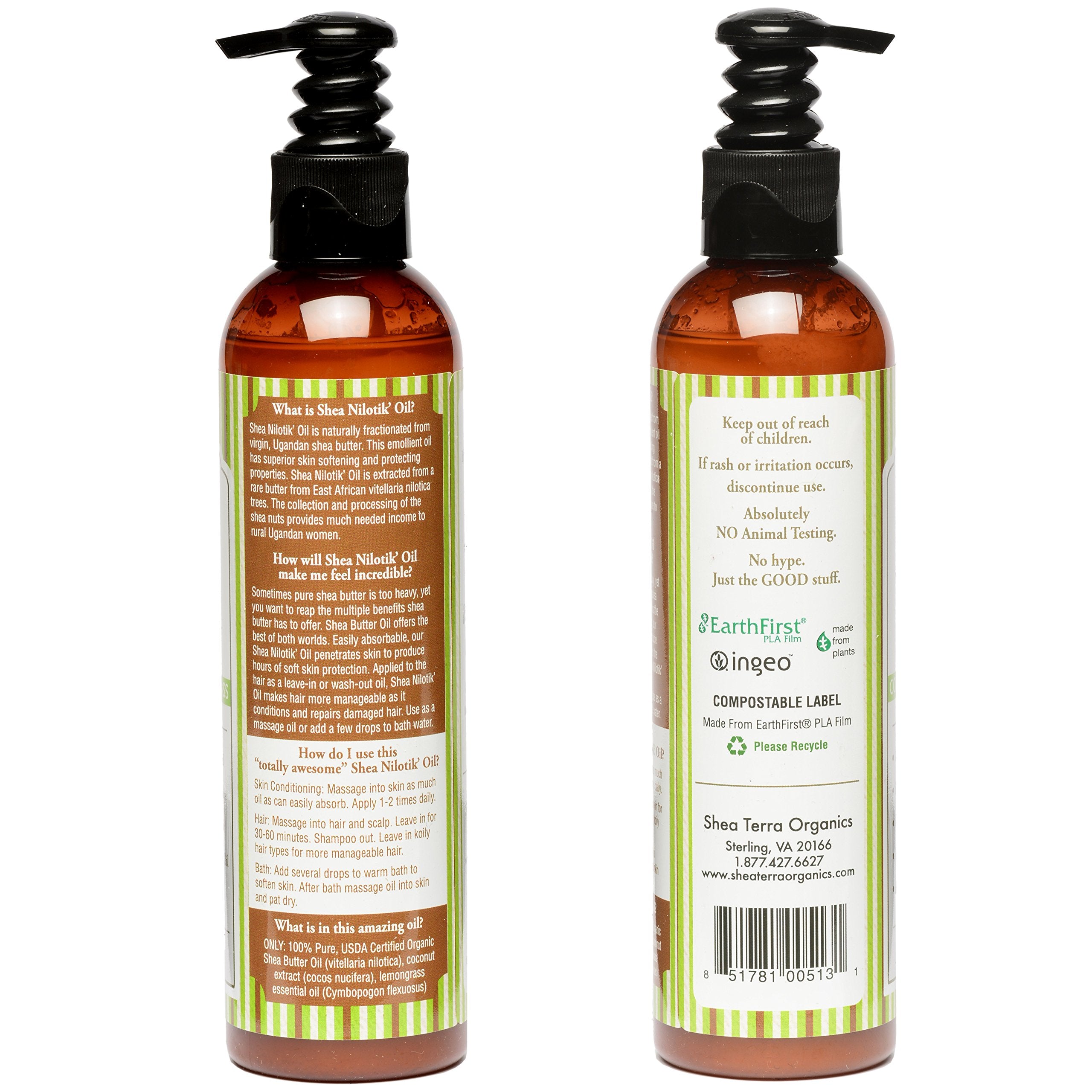 Shea Terra Organics Shea Nilotikââ‚¬â„¢ Oil Scented With Coconut Lemongrass | Natural Daily Skin Moisturizer & Conditioner - 8 oz