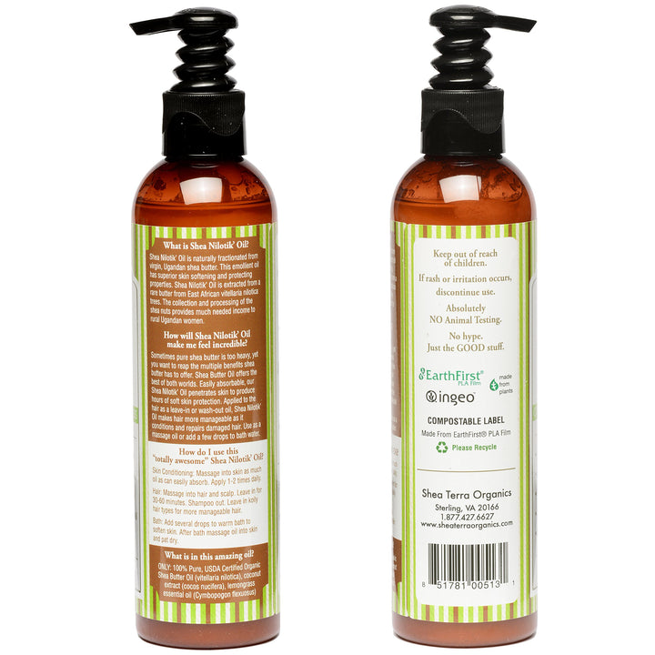 Shea Terra Organics Shea Nilotikââ‚¬â„¢ Oil Scented With Coconut Lemongrass | Natural Daily Skin Moisturizer & Conditioner - 8 oz