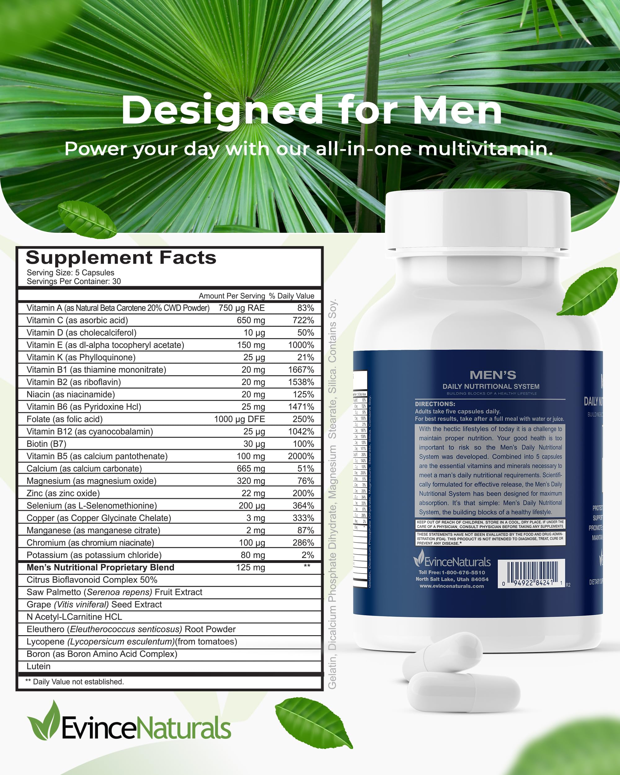 Multivitamin for Men - Men's Daily Nutritional System with Essential Vitamins & Saw Palmetto for Overall Wellbeing & Prostate Support - 150 Capsules