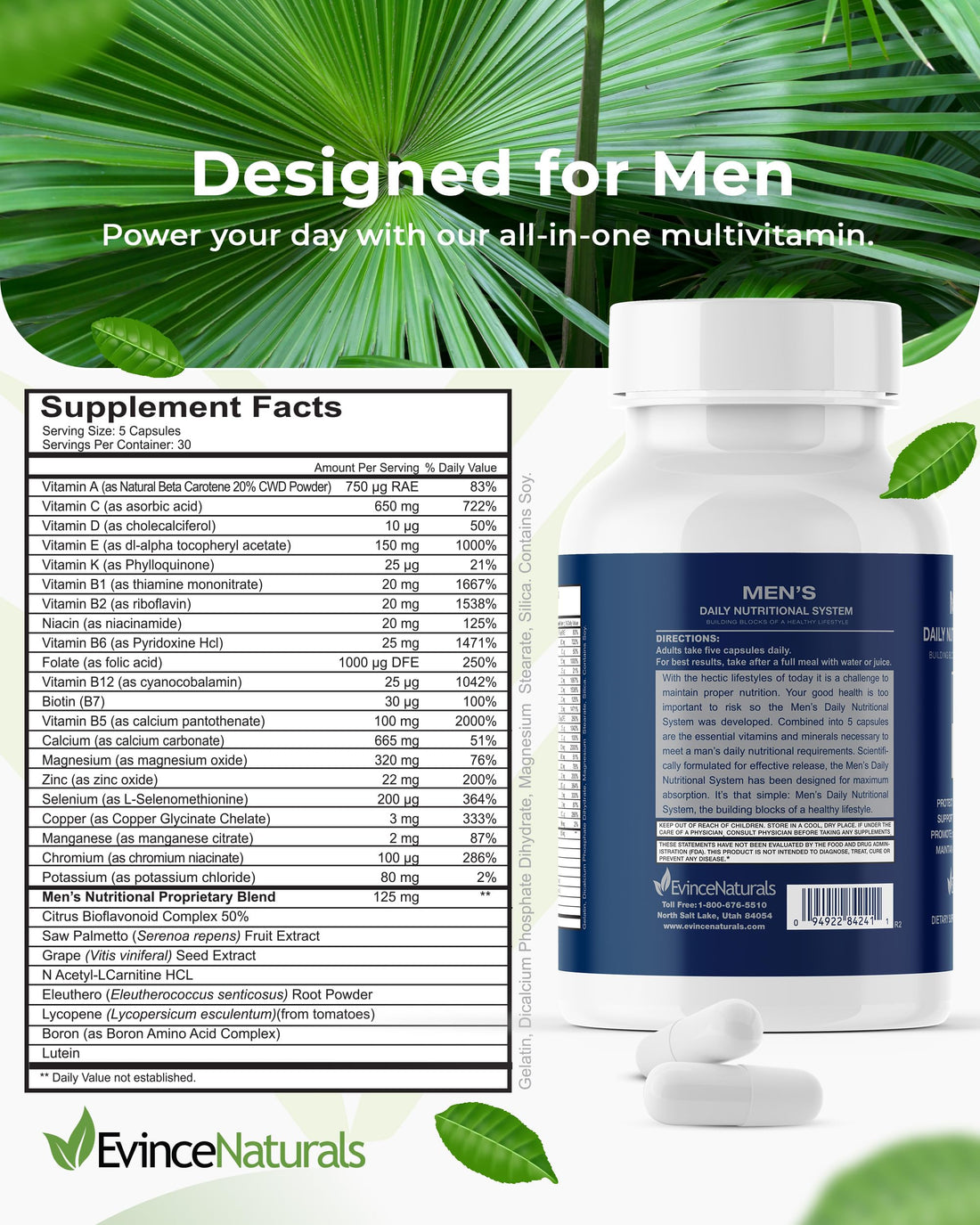 Multivitamin for Men - Men's Daily Nutritional System with Essential Vitamins & Saw Palmetto for Overall Wellbeing & Prostate Support - 150 Capsules