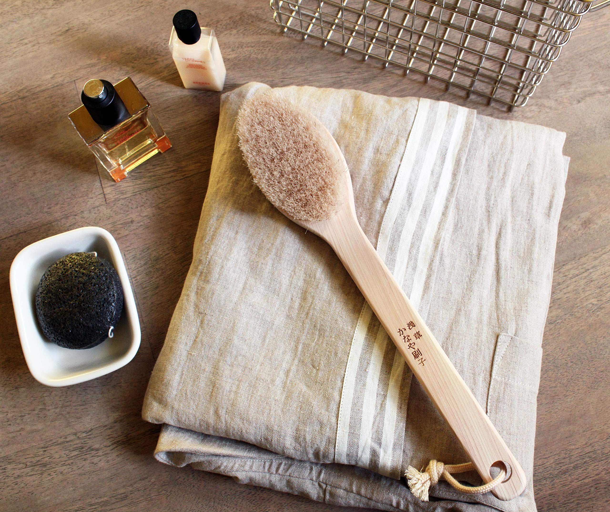 Japanese Body Brush for Bath or Dry Brushing, Exfoliation, Cellulite Treatment, Long Handle, Soft