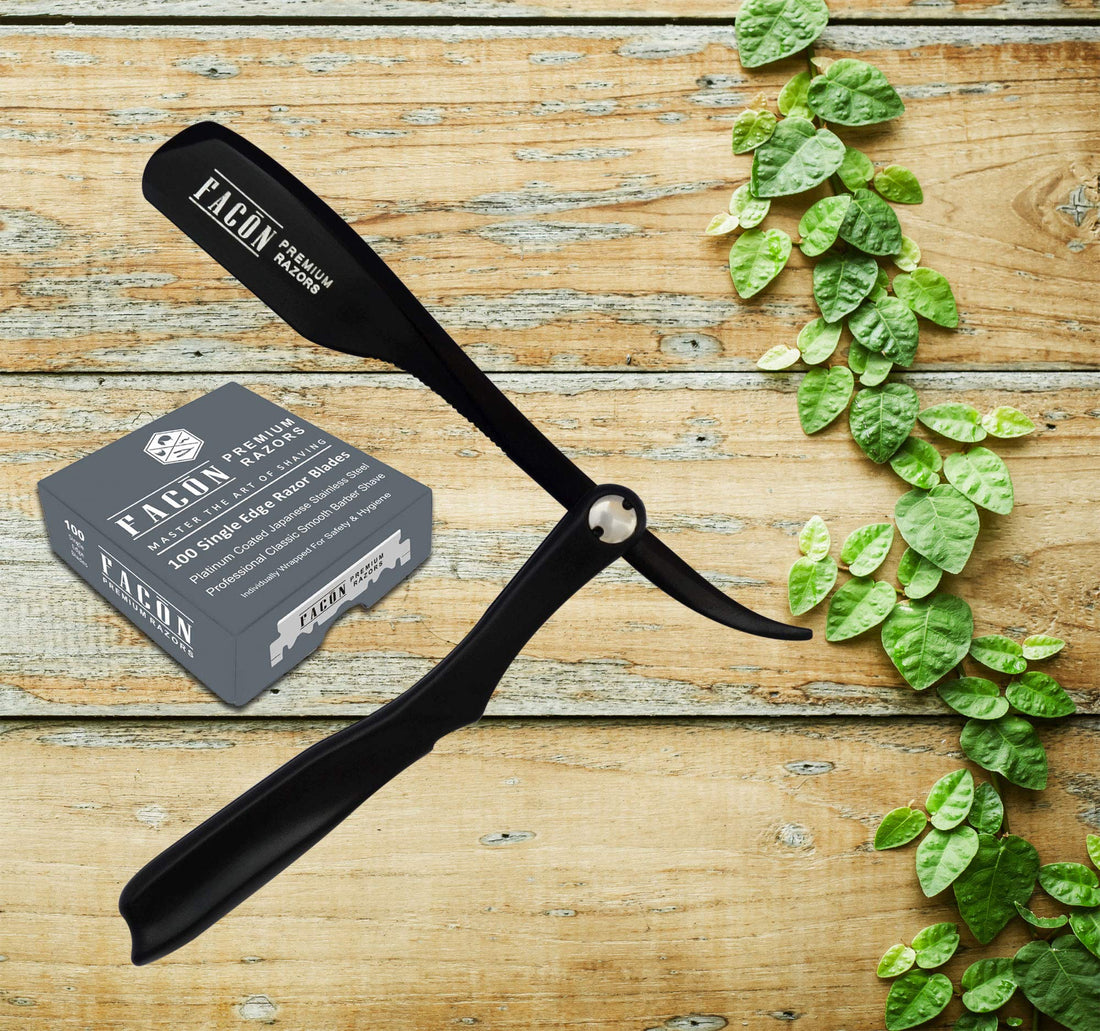 100 BLADES + Facón Professional Classic Japanese Straight Edge Barber Razor - Salon Quality Cut Throat Shavette