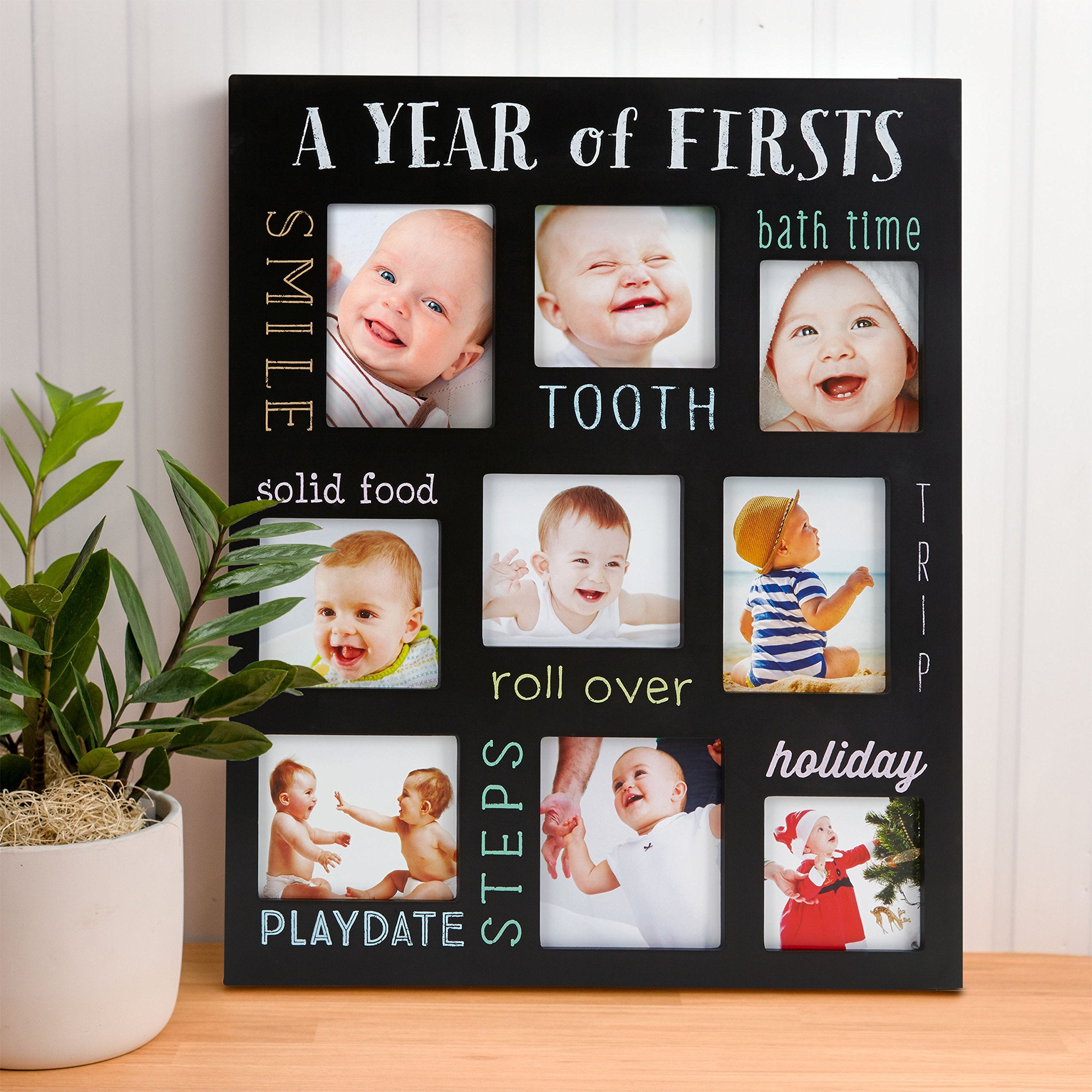 Pearhead Baby's Firsts Keepsake Picture Frame, Display Photos of Your Favorite Moments from Baby's First Tooth to Baby’s First Trip, Black