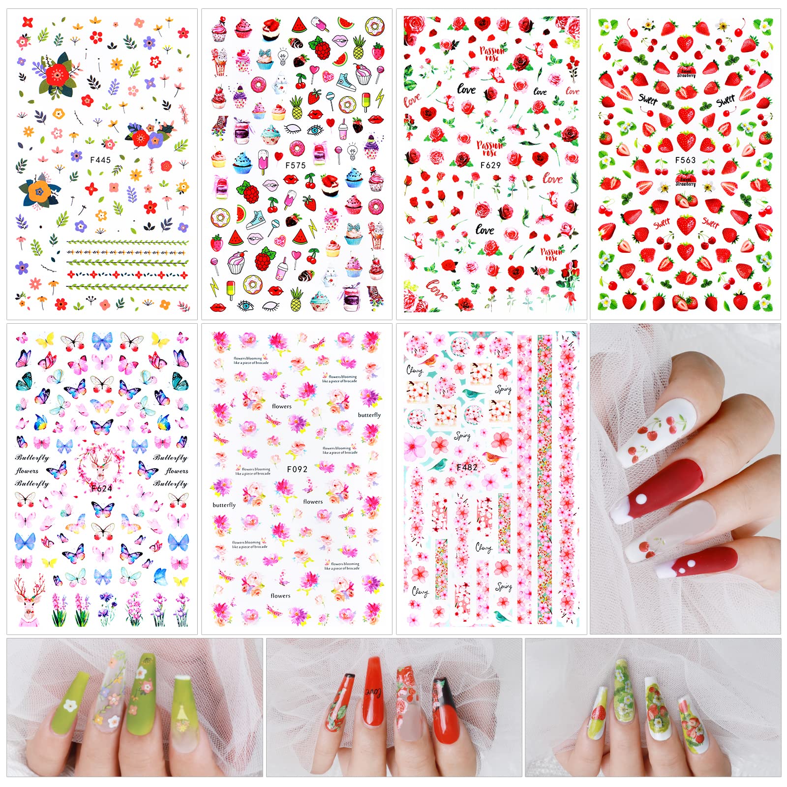 Teenitor Nail Art Decoration with 12 Sheets Nail Art Stickers for Nail Art, Butterfly Nail Foil Stickers, Nail Sequins and Rhinestones, Self-Adhesive Nail Sticker Decals for Nails Art Design