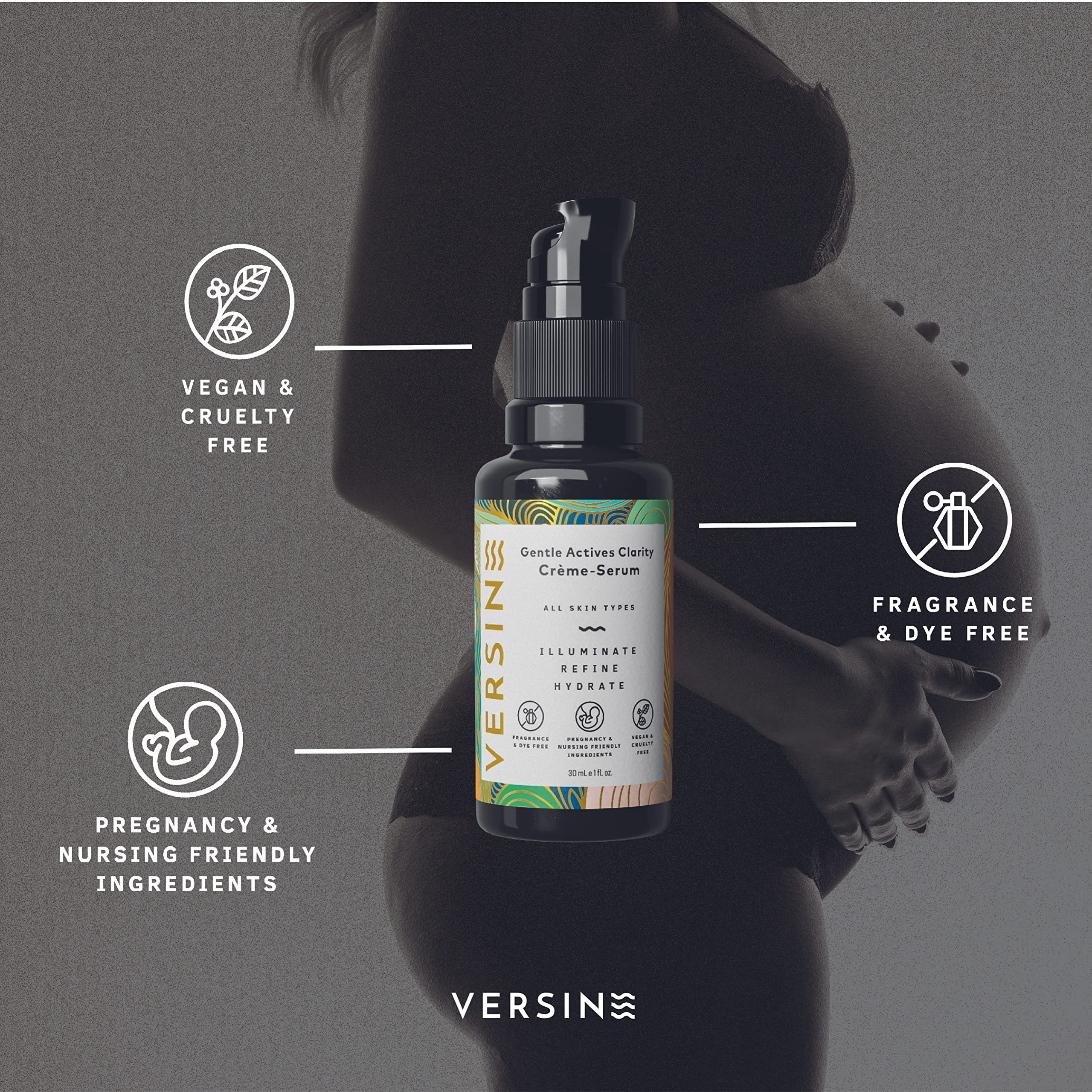 Versine Gentle Actives Face Serum for Normal, Dry, or Sensitive Skin (30ml) | Anti-Aging, Brightening Daily Moisturizer for Women | Safe for Pregnancy, Maternity, Nursing | Clean, Vegan, Cruelty Free