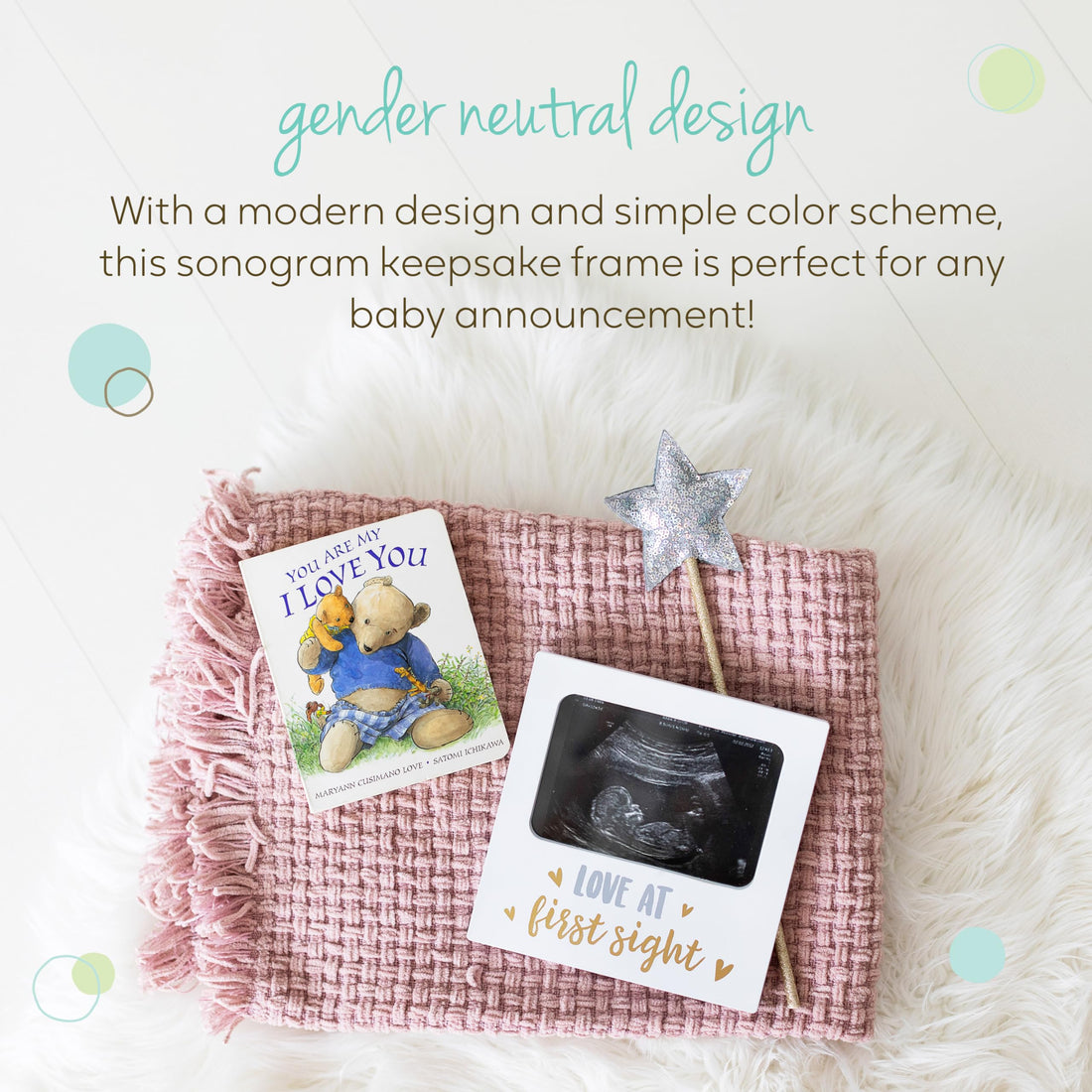 Tiny Ideas Love at First Sight Sonogram Picture Frame, Gender Neutral Ultrasound Keepsake, Ideal Pregnancy Gift, Baby Shower and Nursery Decor, 4” x6” Photo Insert, Gold, Silver And White