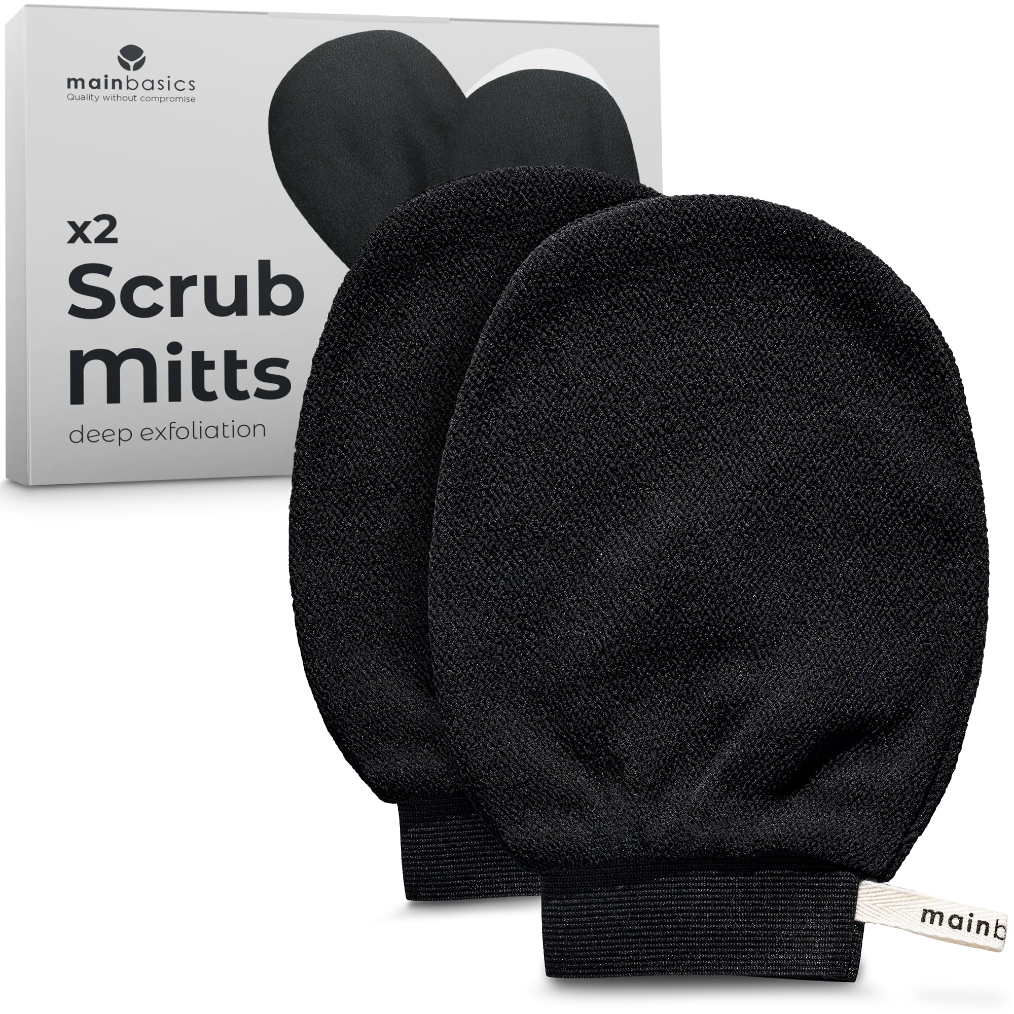 MainBasics Korean Exfoliating Mitts (2-Pack) – Deep Cleansing Body Scrubbers for Dead Skin Removal, Spray Tan Prep & Keratosis Pilaris Treatment