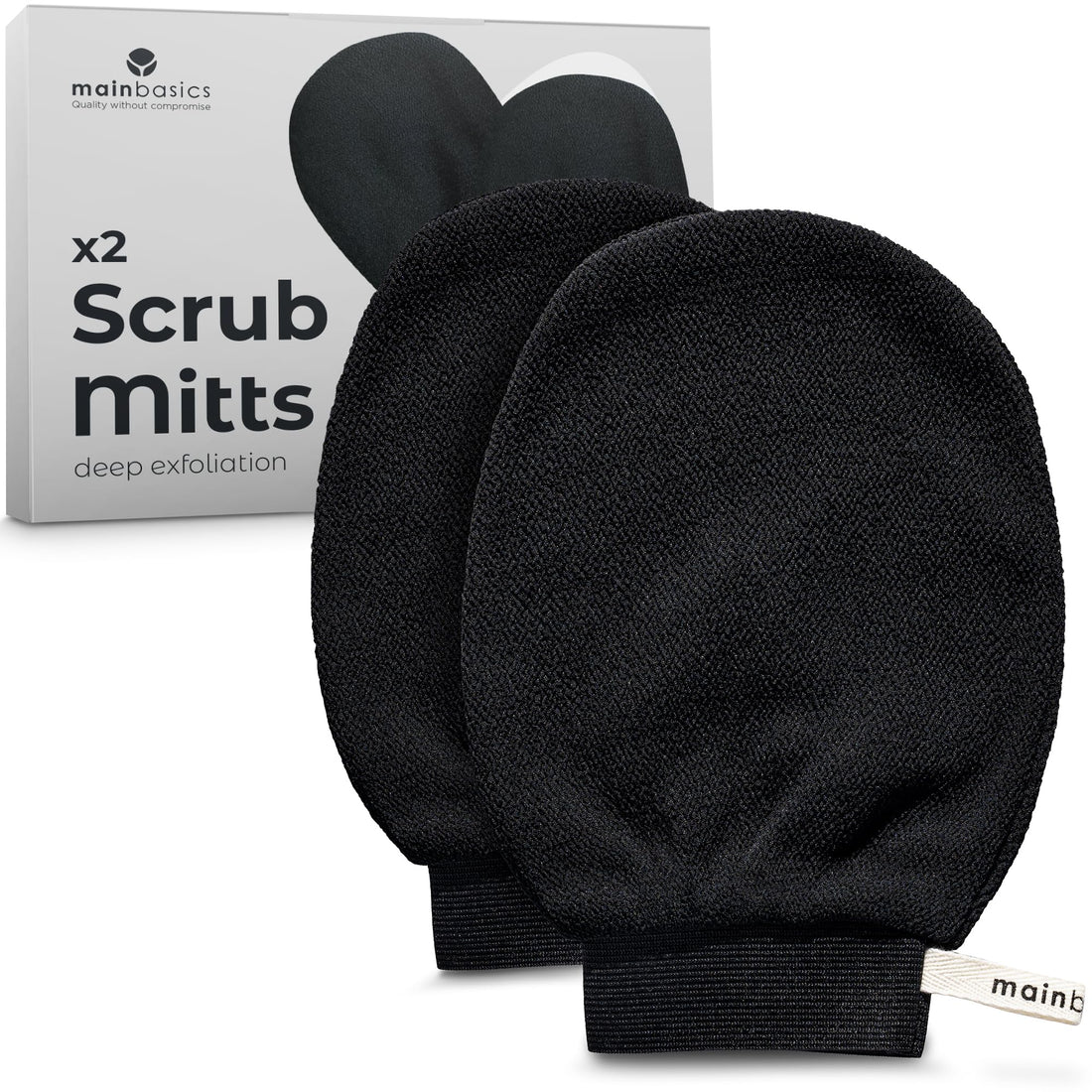 MainBasics Korean Exfoliating Mitts (2-Pack) – Deep Cleansing Body Scrubbers for Dead Skin Removal, Spray Tan Prep & Keratosis Pilaris Treatment