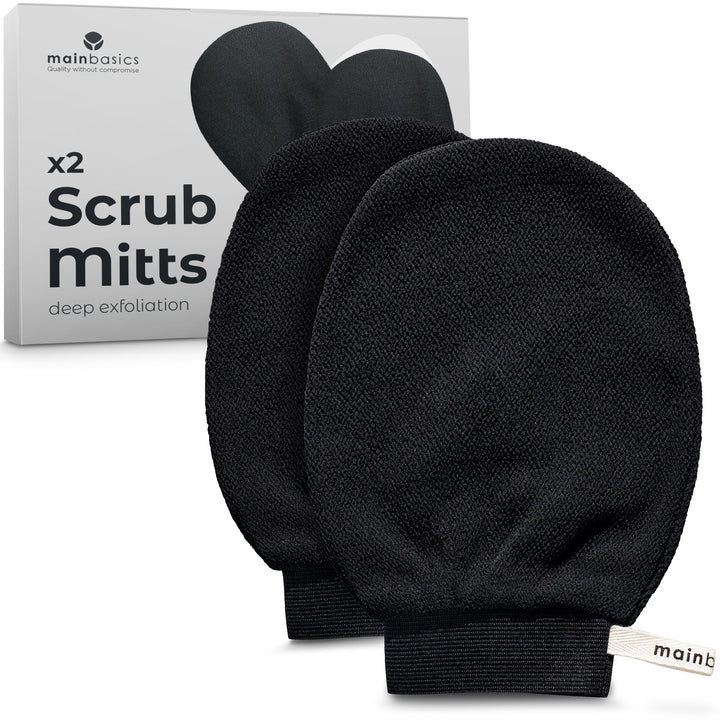MainBasics Korean Exfoliating Mitts (2-Pack) – Deep Cleansing Body Scrubbers for Dead Skin Removal, Spray Tan Prep & Keratosis Pilaris Treatment
