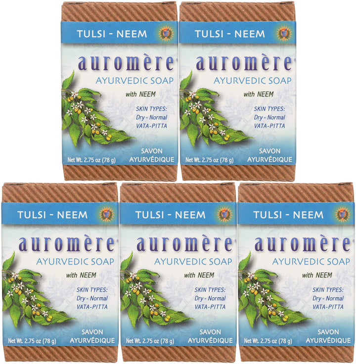 Auromere Ayurvedic Bar Soap Tulsi Neem 2.75 oz (5 Pack)