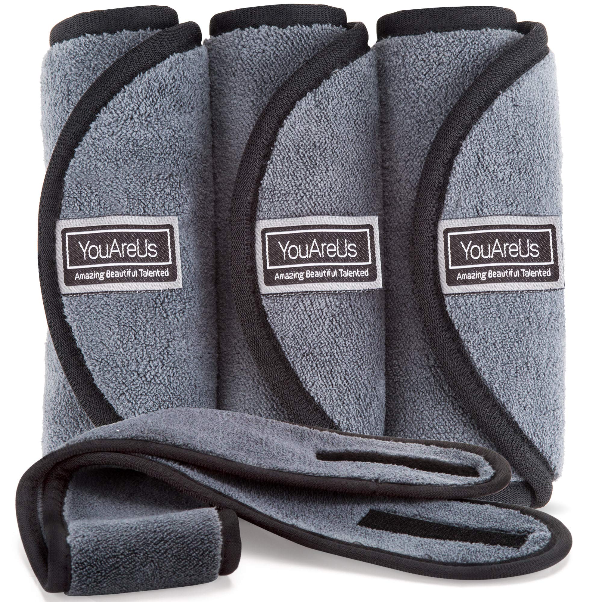 Makeup Remover Cloths by YouAreUs. Reusable Eco Friendly 3-Pack of Professional Microfiber. Chemical Free Towels. Perfect Wipes For Removing Face and Eye Make up with only Water - Bonus Spa Headband