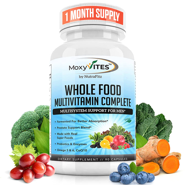 MoxyVites Mens Multivitamins - Daily Mens Vitamins with 44 Organic Whole Food - Multivitamin for Men with Iron & Fermented Nutrients - Vegan Daily Vitamin for Men with B-Complex, Probiotics, Omegas