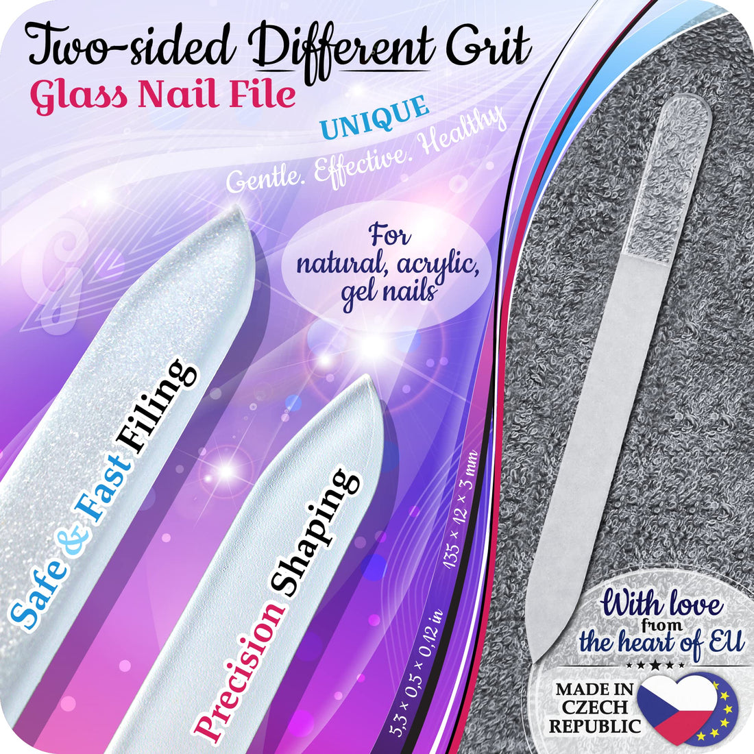 Baikal Beauty Xl Set: Professional Eu Quality Manicure Pedicure Tempered Glass Nail File Set, Double Side Different Grit, Callus Remover Spa Foot Rasp, Precision Filing Cuticle Pusher & Cutt