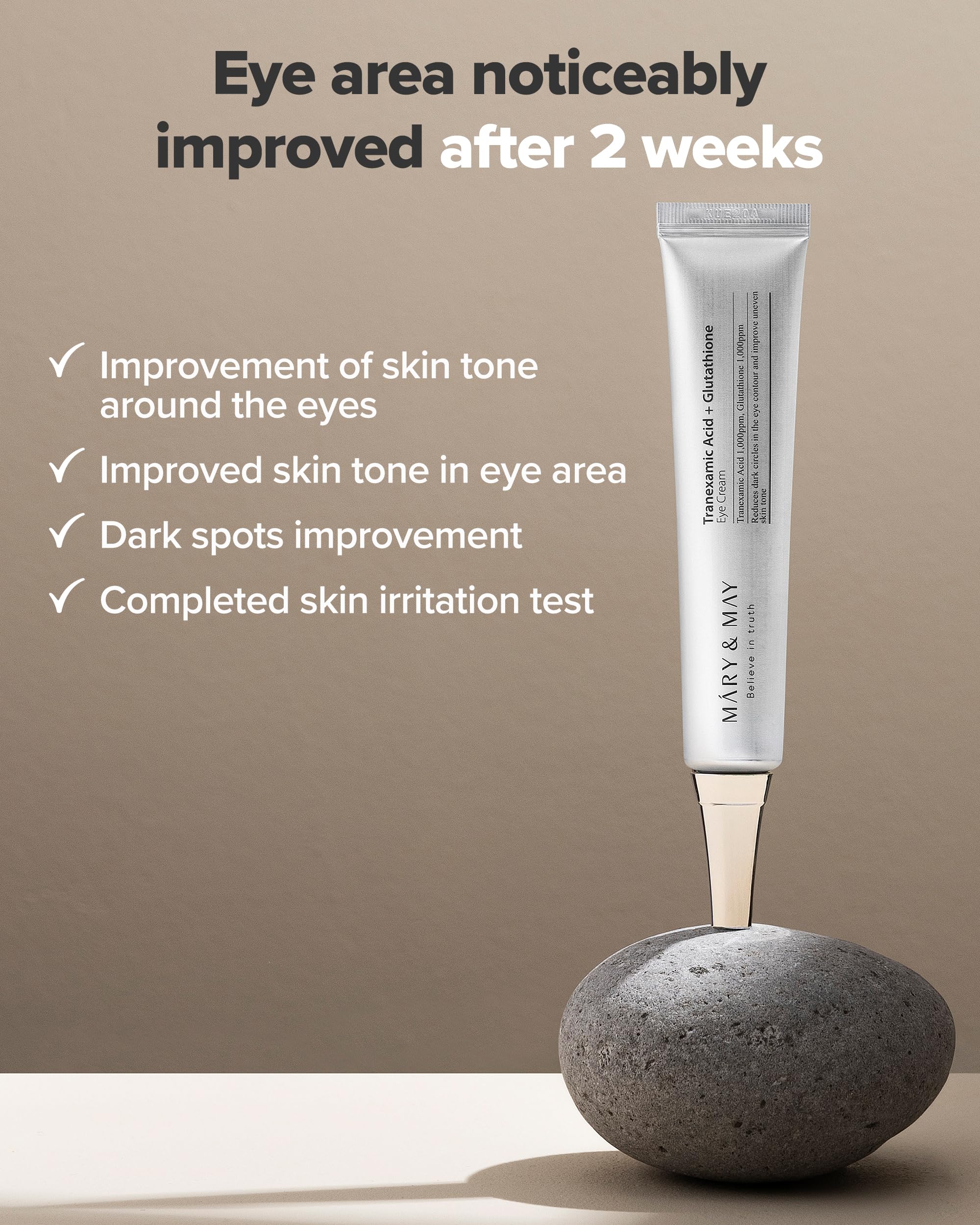 Mary&May Tranexamic Acid + Glutathione Eye Cream - Powerful Antioxidant, Reduces Dark Circles in the Eye, Improve Uneven Skin Tone with Vitamin C - Suitable for Morning and Night Use, 1.01 oz.