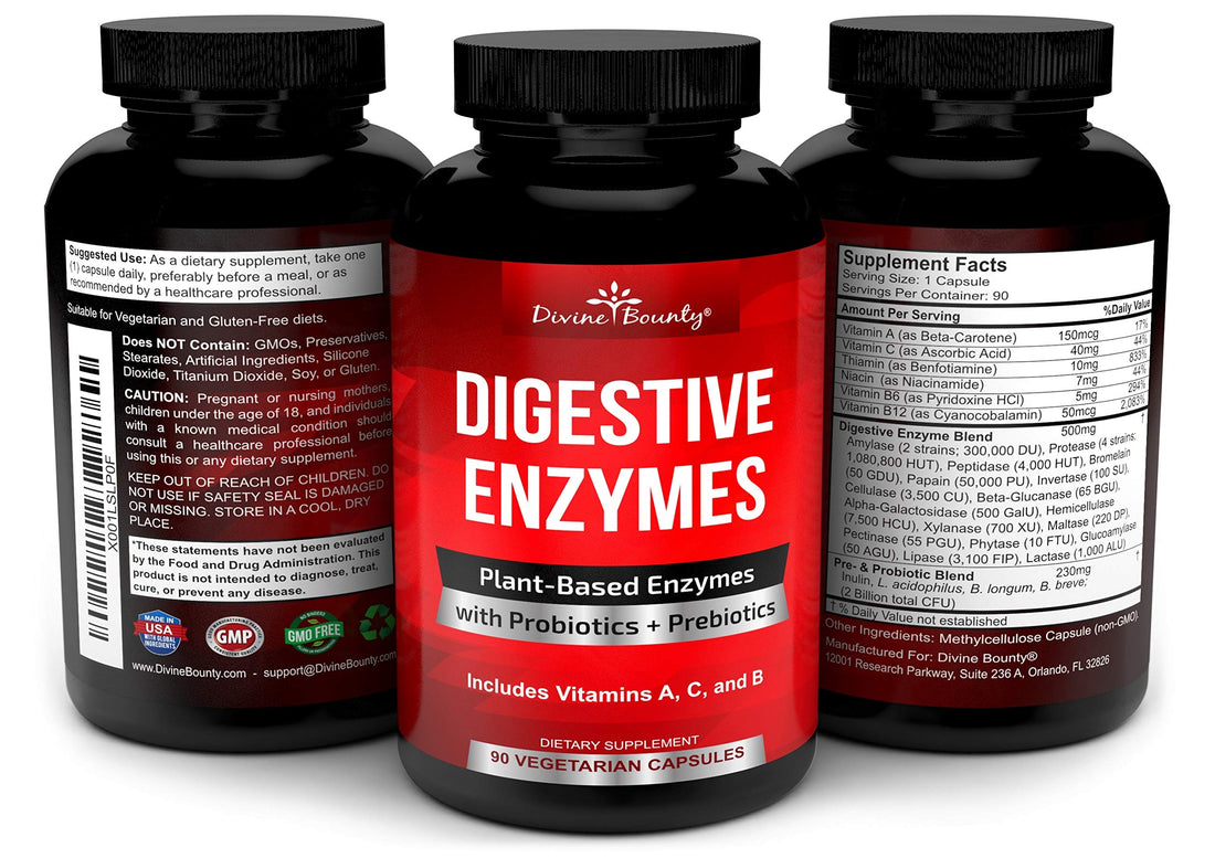 Digestive Enzymes with Probiotics & Prebiotics - Digestive Enzyme Supplements w Lipase, Amylase, Bromelain - Support a Healthy Digestive Tract for Men and Women – 90 Vegetarian Capsules