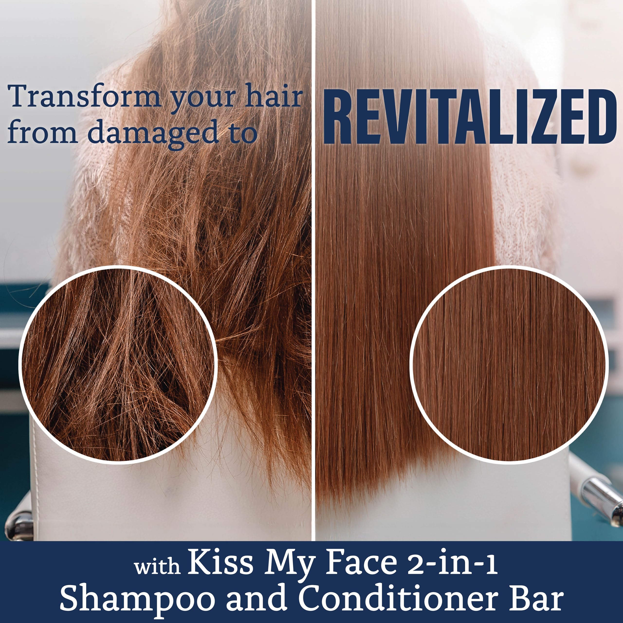 Kiss My Face 2-in-1 Shampoo + Conditioner Bar - Hydrating, Soothing, Smoothening for All Hair Types, Palm Oil-Free, Cruelty-Free with Monoi Oil and Shea Butter